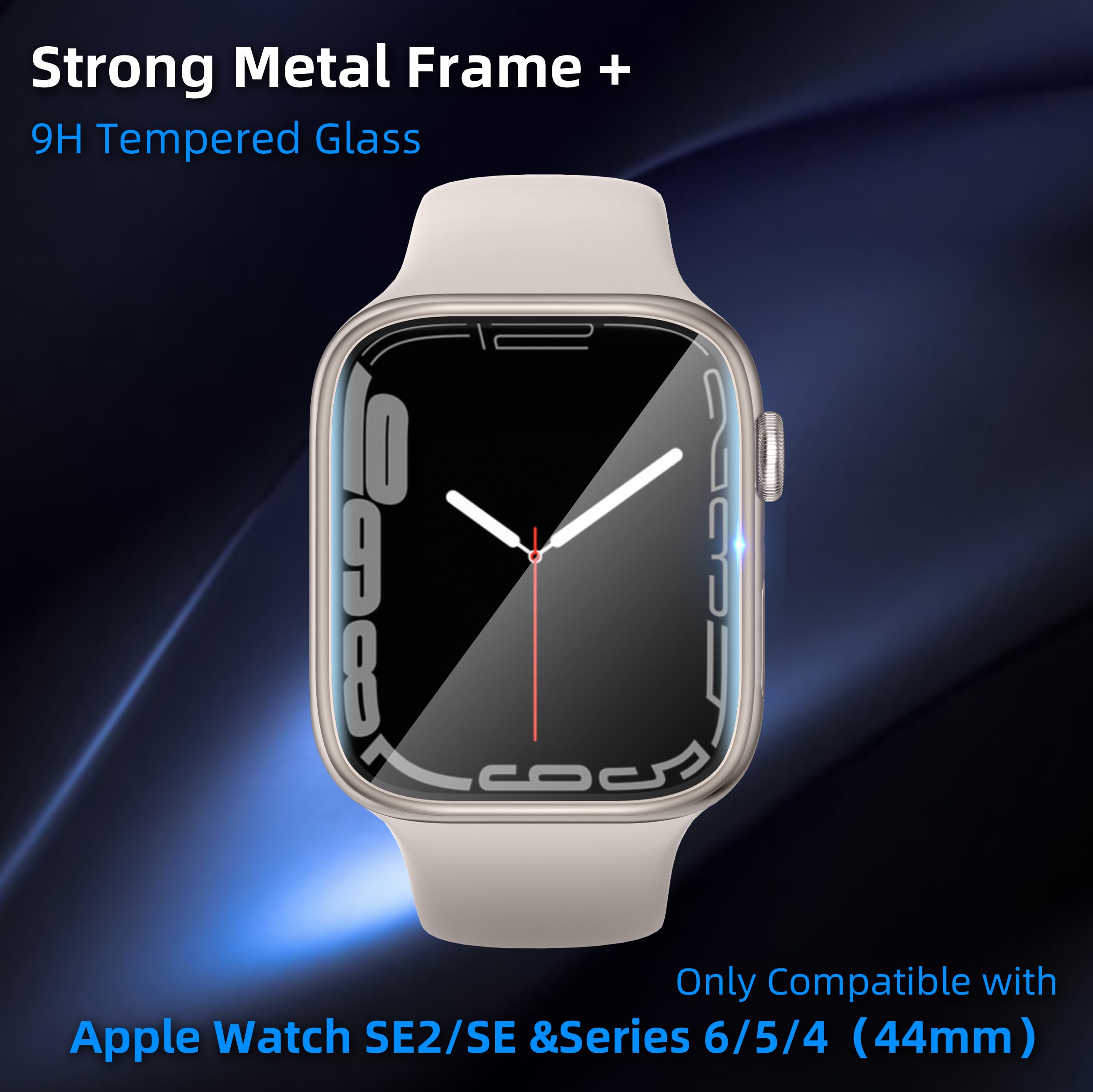 Swuu 2 Pack Tempered Glass Screen Protector With Metal Frame Compatible With Apple Watch Se2 Se Series 6 5 4 44Mm Screen Protect