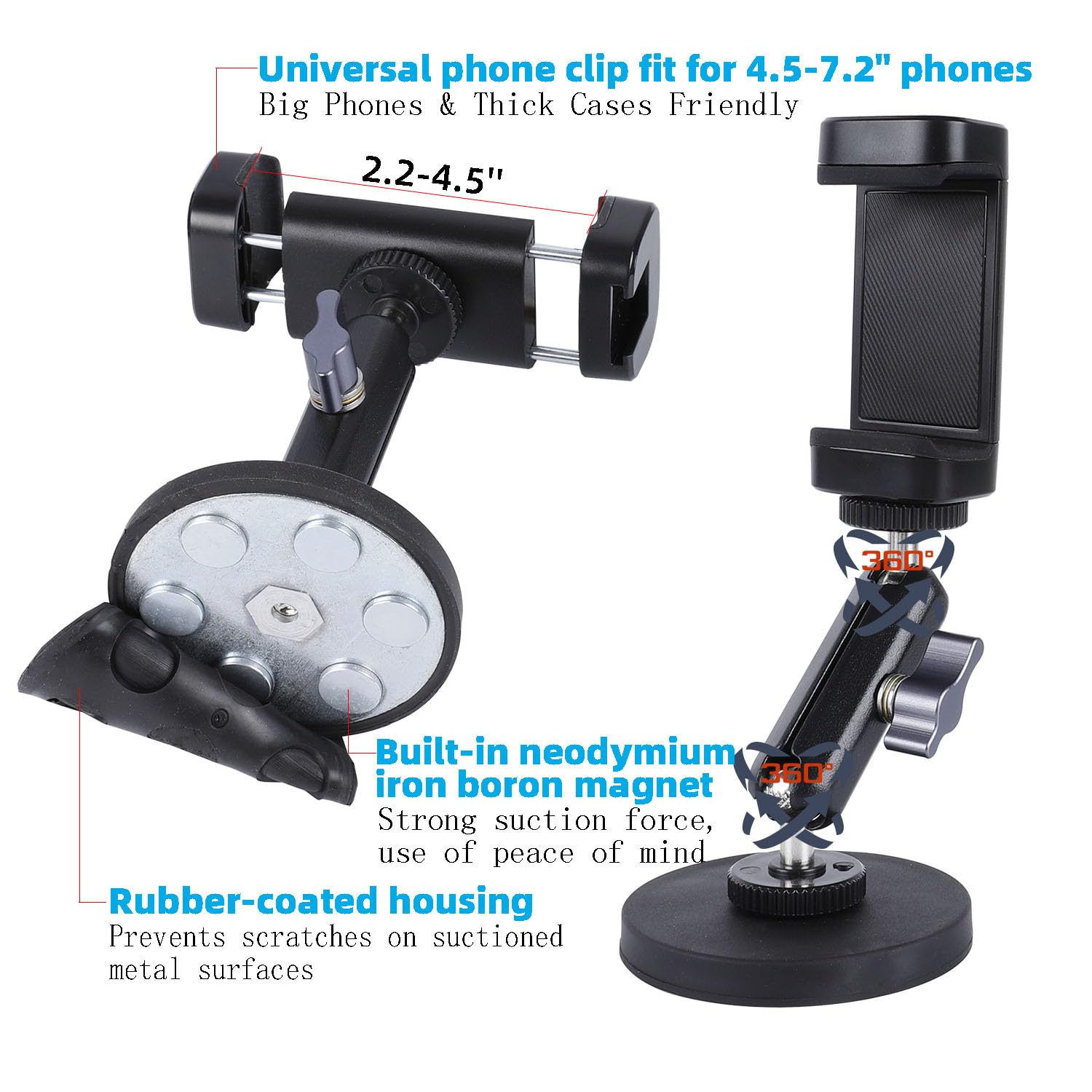 Gym Magnetic Phone Holder Mount With 360 Adjustable Dual Ballhead Magic Arm, Magnet Base Phone Mount For Gym Equipment, Refriger