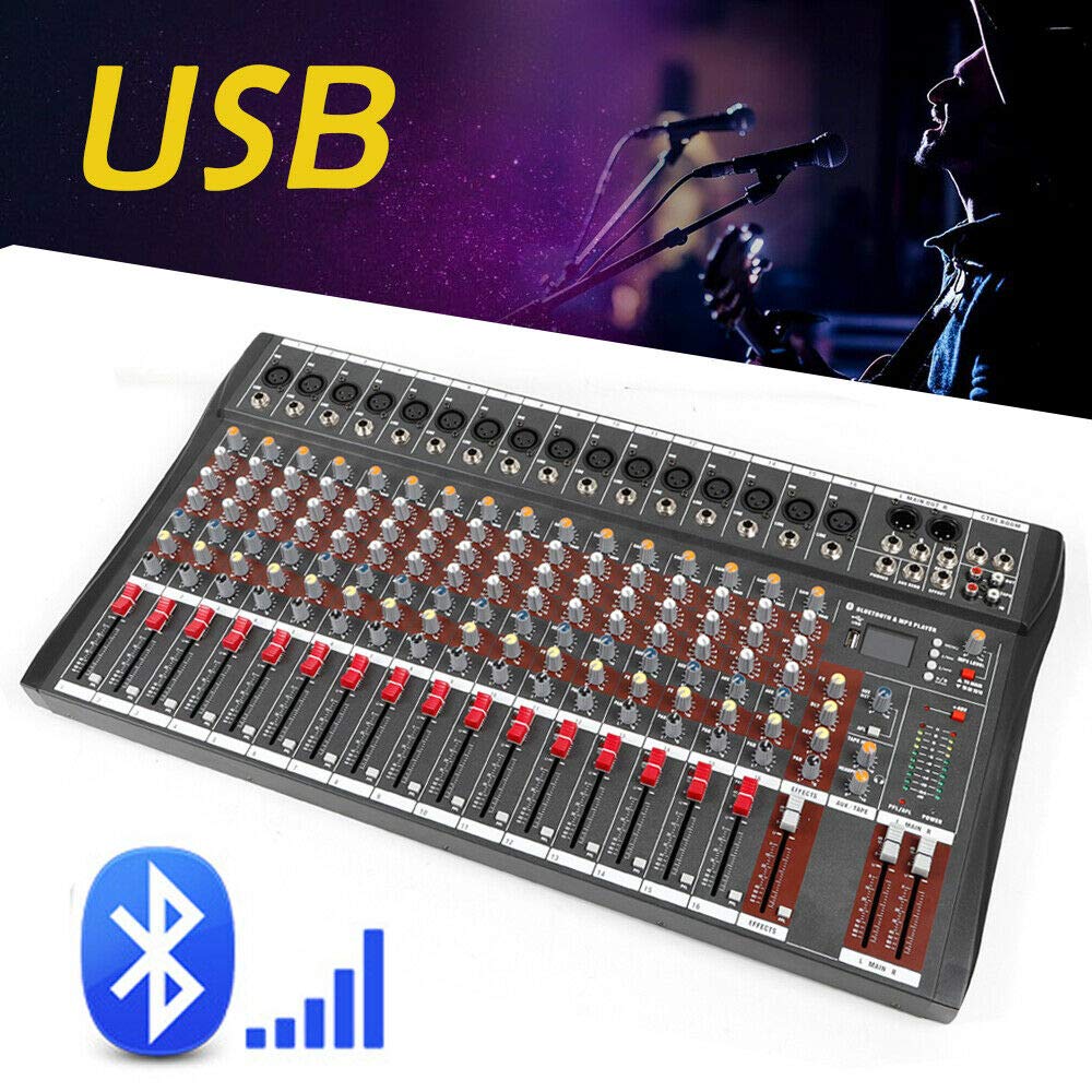 Tfcfl 16 Channel Audio Mixer Professional Usb Audio Interface Sound Board Console Desk System Interface Digital Usb Computer Phantom Power Stereo Dj Studio Metal+Plastic Black