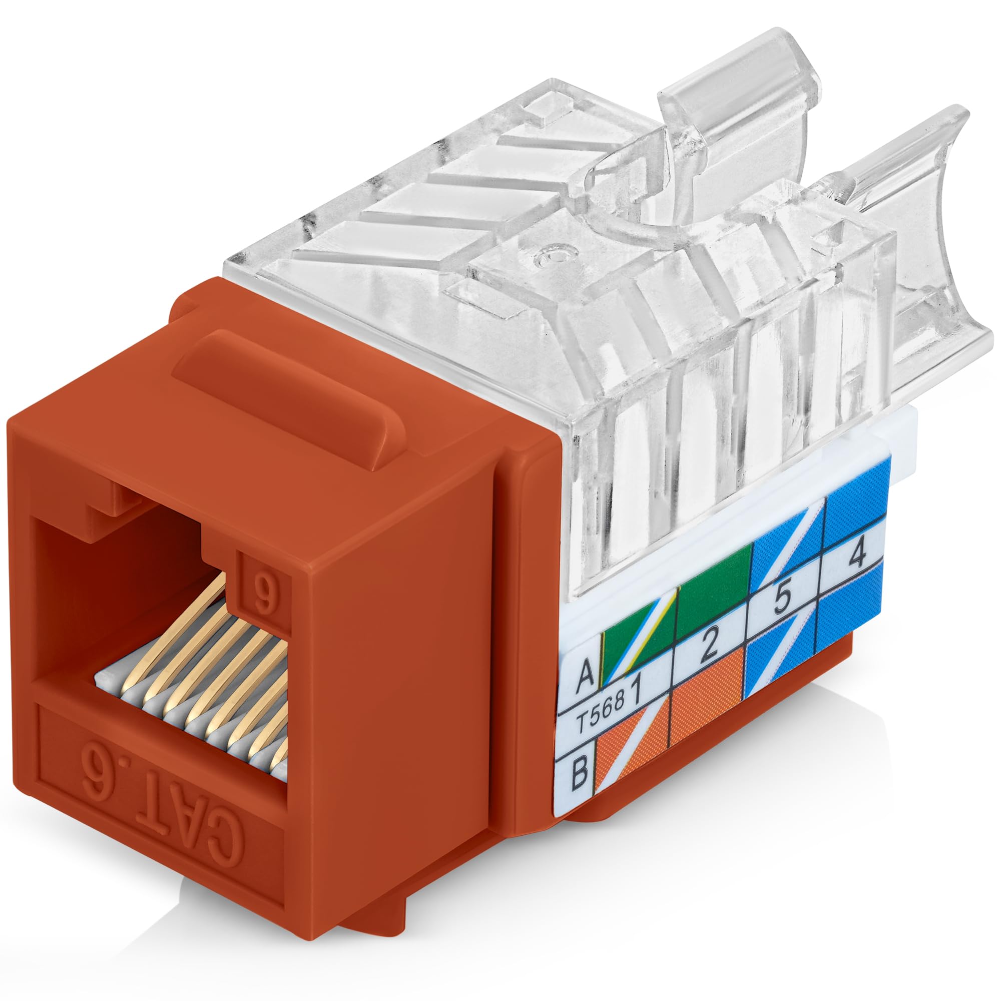 Everest Media Solutions 45 Angled Cat6 Keystone Jack In Orange   Slim Profile Rj45 Ethernet Connector   Compatible With 45 Angle