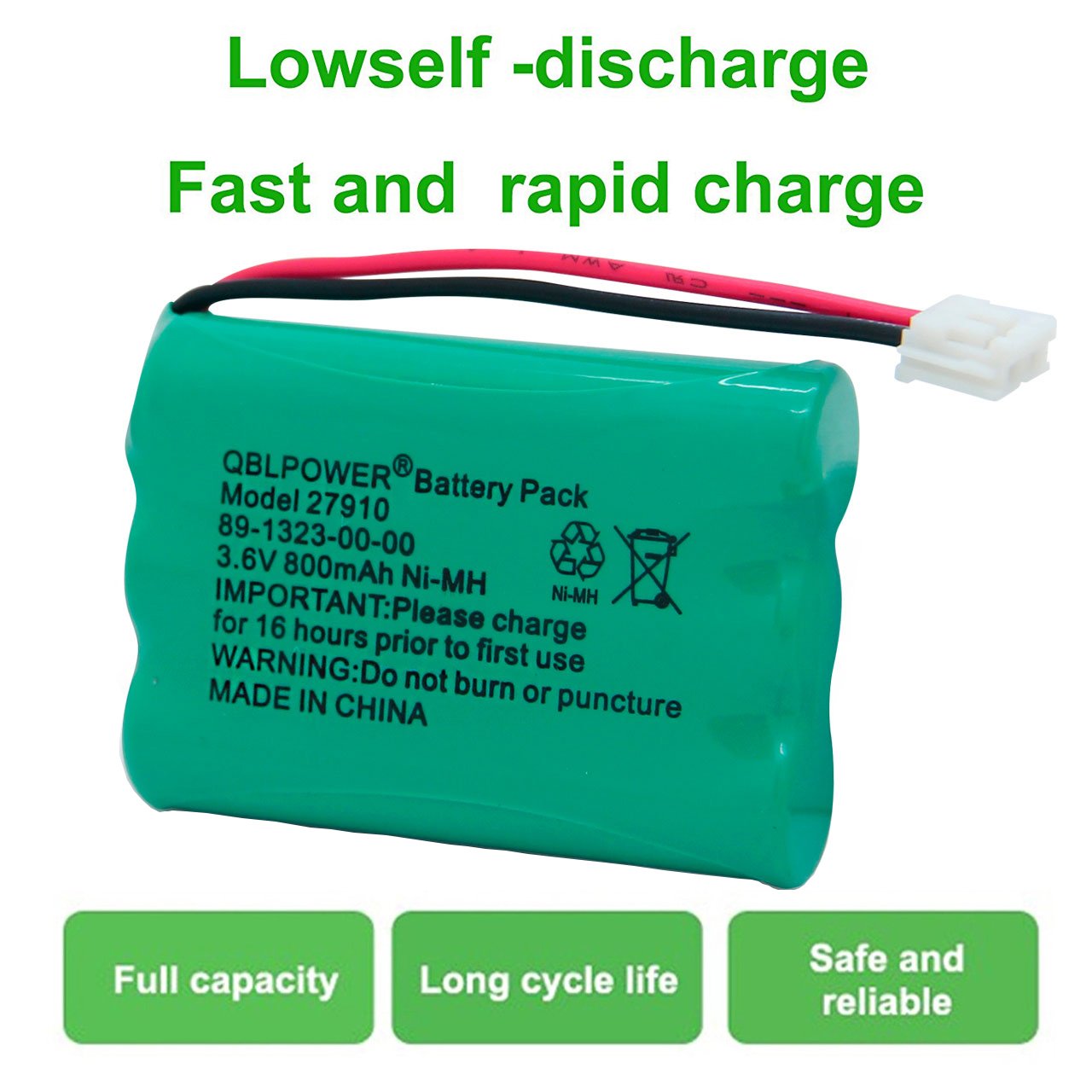Qblpower 27910 Cordless Phone Battery Rechargeable Compatible With Vtech 89 1323 00 00 At&T E1112 E2801 Tl72108 Motorola Sd 7501 Radioshack 23 959 Cordless Handsets 3.6V(Pack Of 2)
