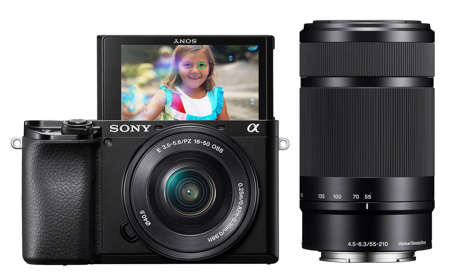 Sony Alpha A6100 Mirrorless Camera with 16 50mm and 55 210mm Zoom Lenses, ILCE6100Y/B, Black