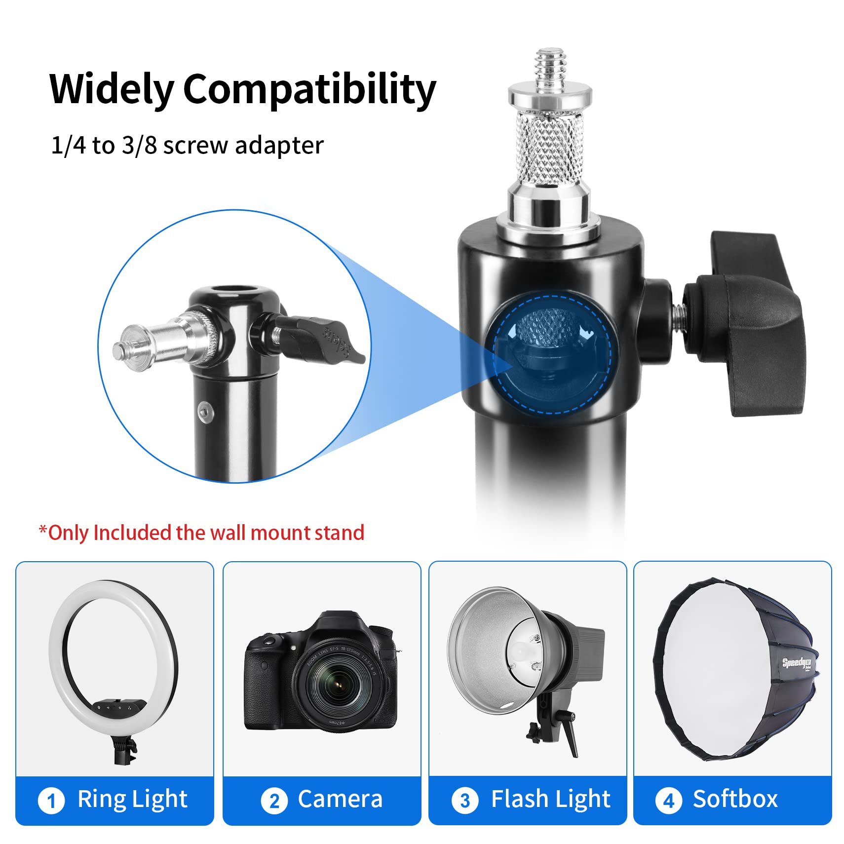 Selens Wall Mount Boom Arm With Triangle Base, Max Length 51Inches/130Cm Adjustable Camera Mount Up To 4.26Ft For Photography St