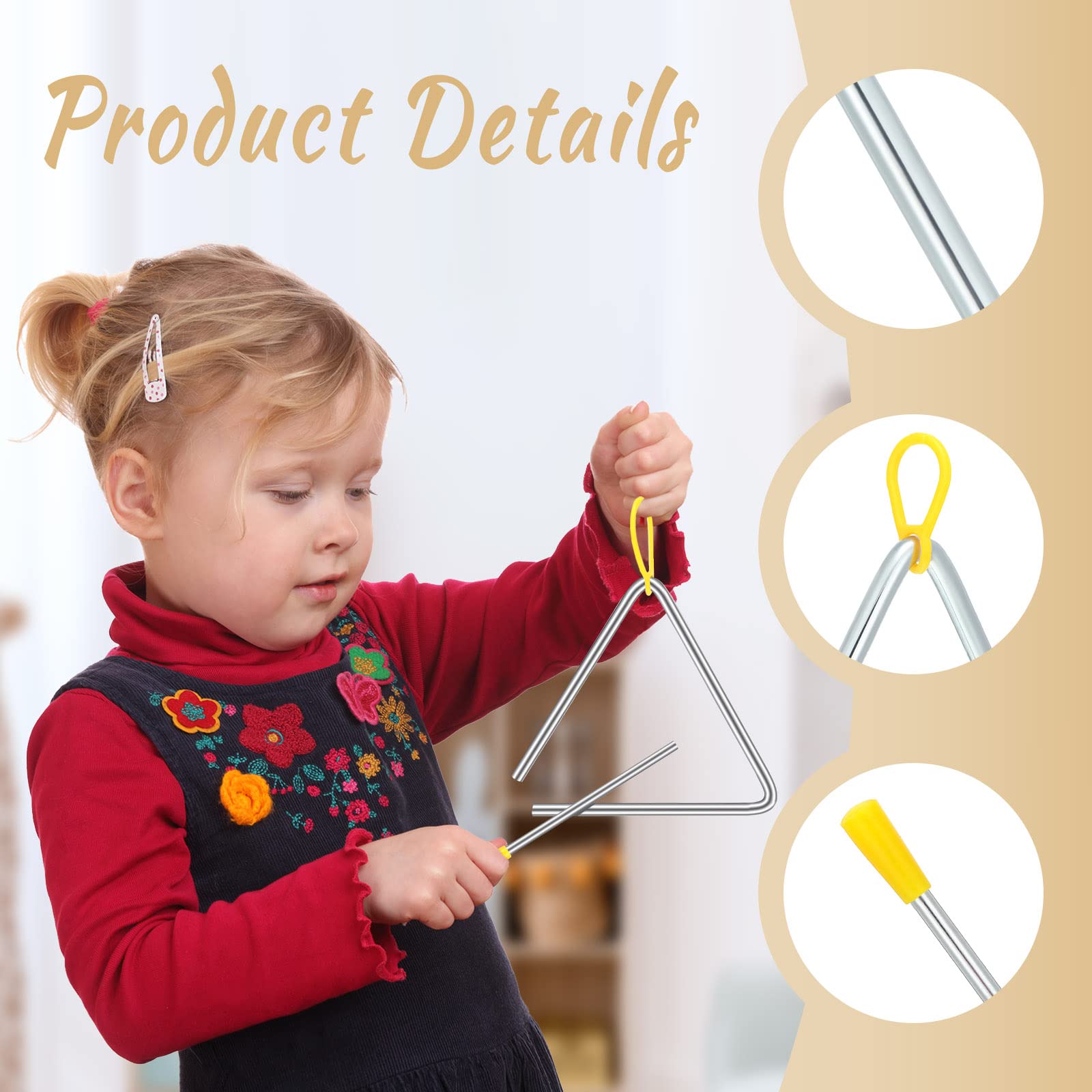 10 Pcs Musical Steel Triangle Percussion Instrument With Striker Rhythm Triangle Instrument Hand Percussion For Kids Adults(6 In