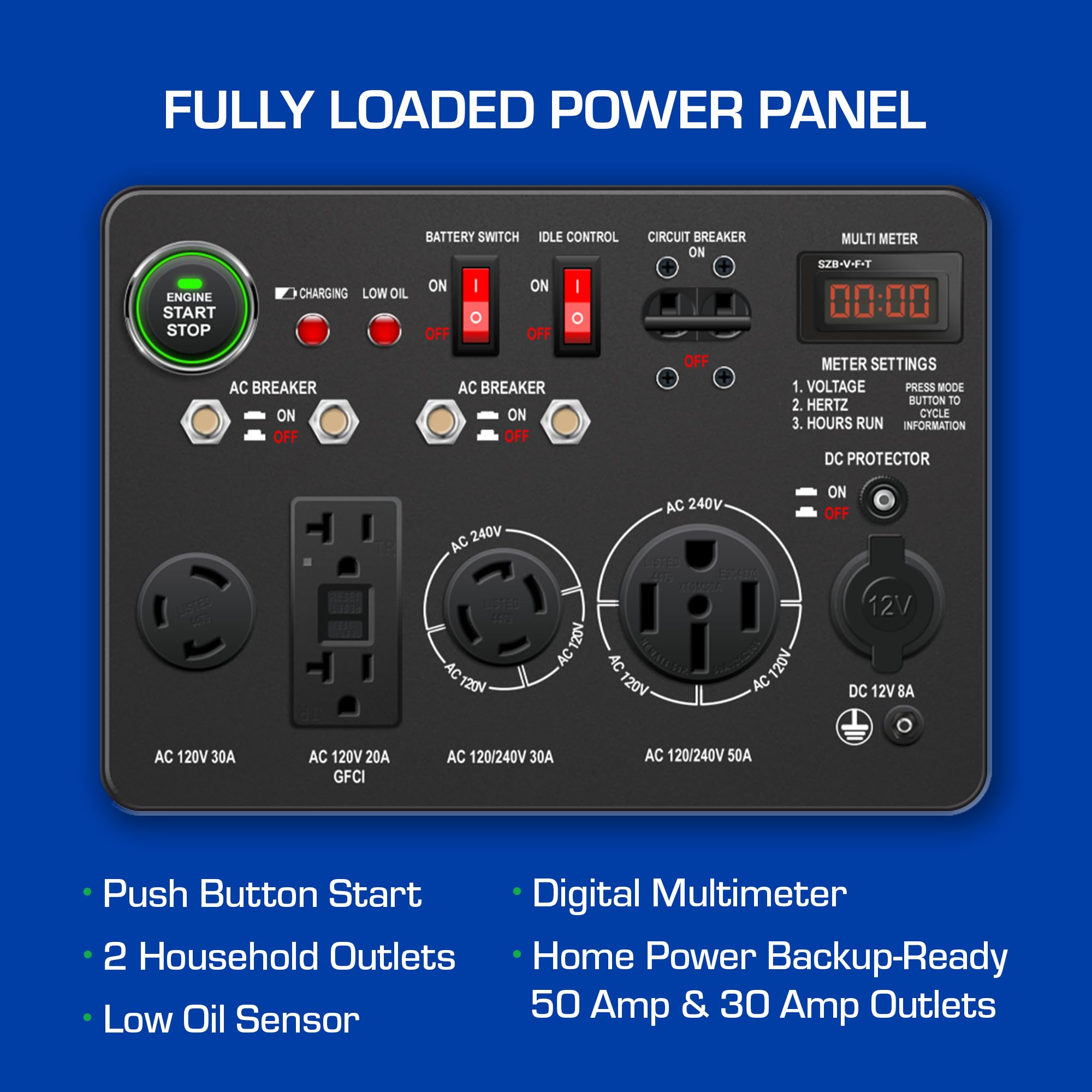 Duromax Xp13000Eh Dual Fuel Portable Generator 13000 Watt Gas Or Propane Powered Electric Start Home Back Up, Blue/Gray