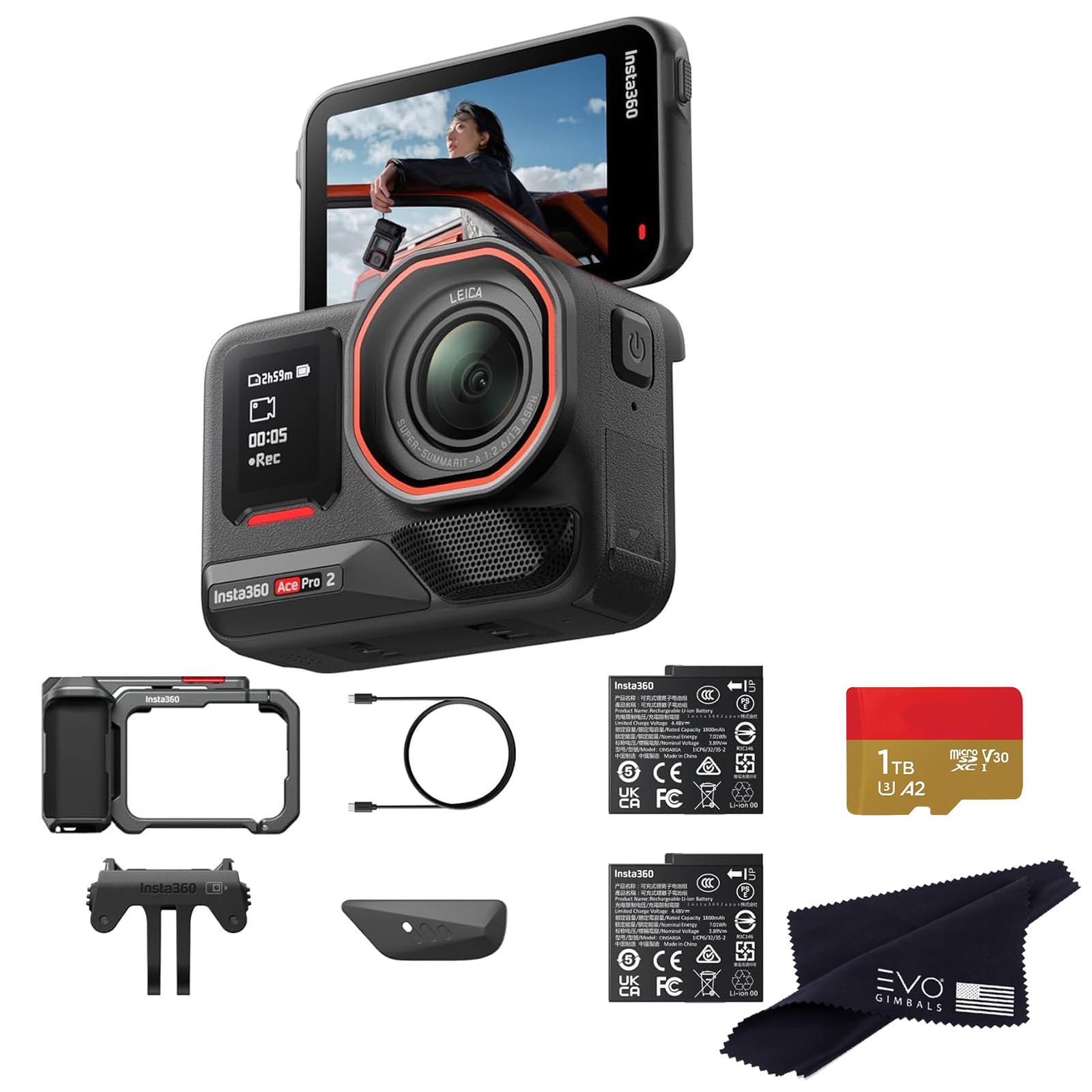 Insta360 Ace Pro 2 Dual Battery Xplorer Bundle with 1TB Card- 8K Waterproof Action Camera Co-Engineered with Leica, Flagship 1/1