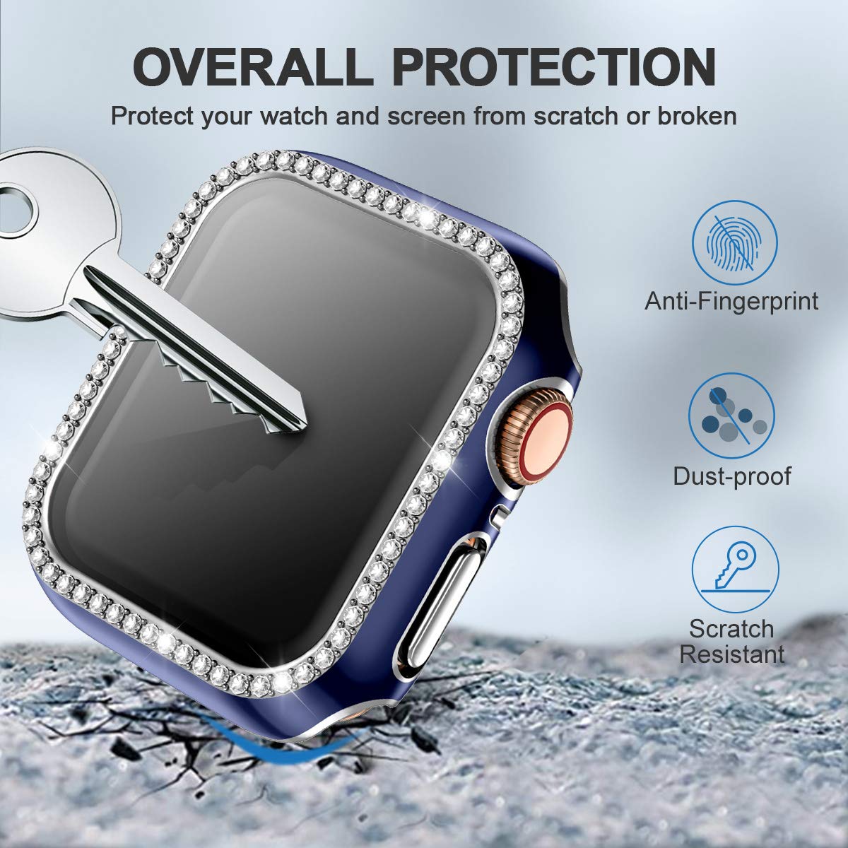 Zaroto Bling Case Compatible For Apple Watch Se, All Around Hard Pc Case With Tempered Glass Screen Protector For Iwatch 38Mm, I