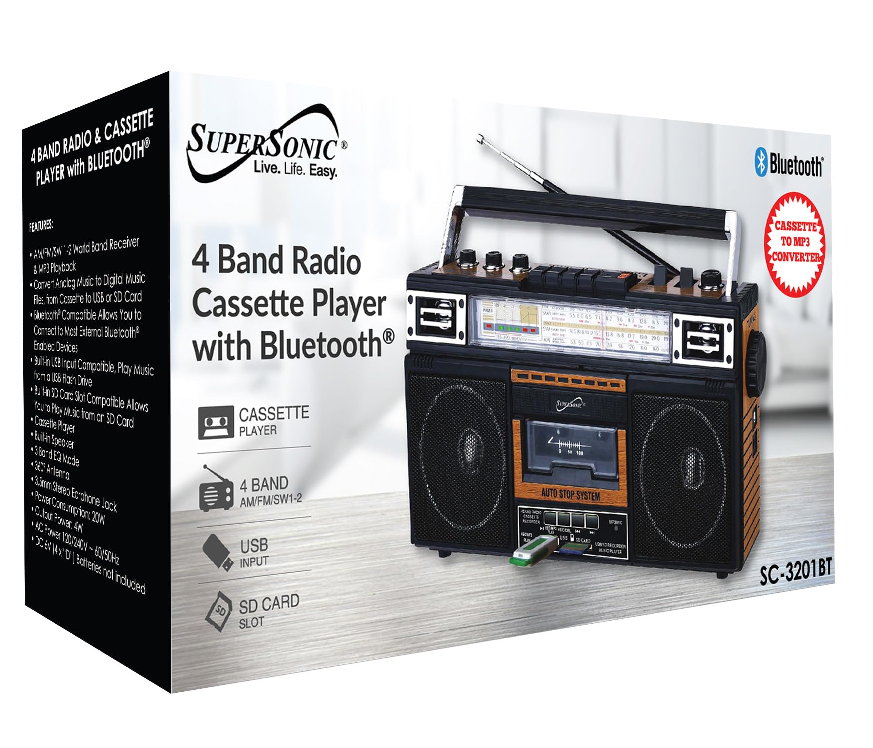 Supersonic Sc 3201Bt Retro Radio And Bluetooth Speaker: Built In Analog Music To Digital Files Converter