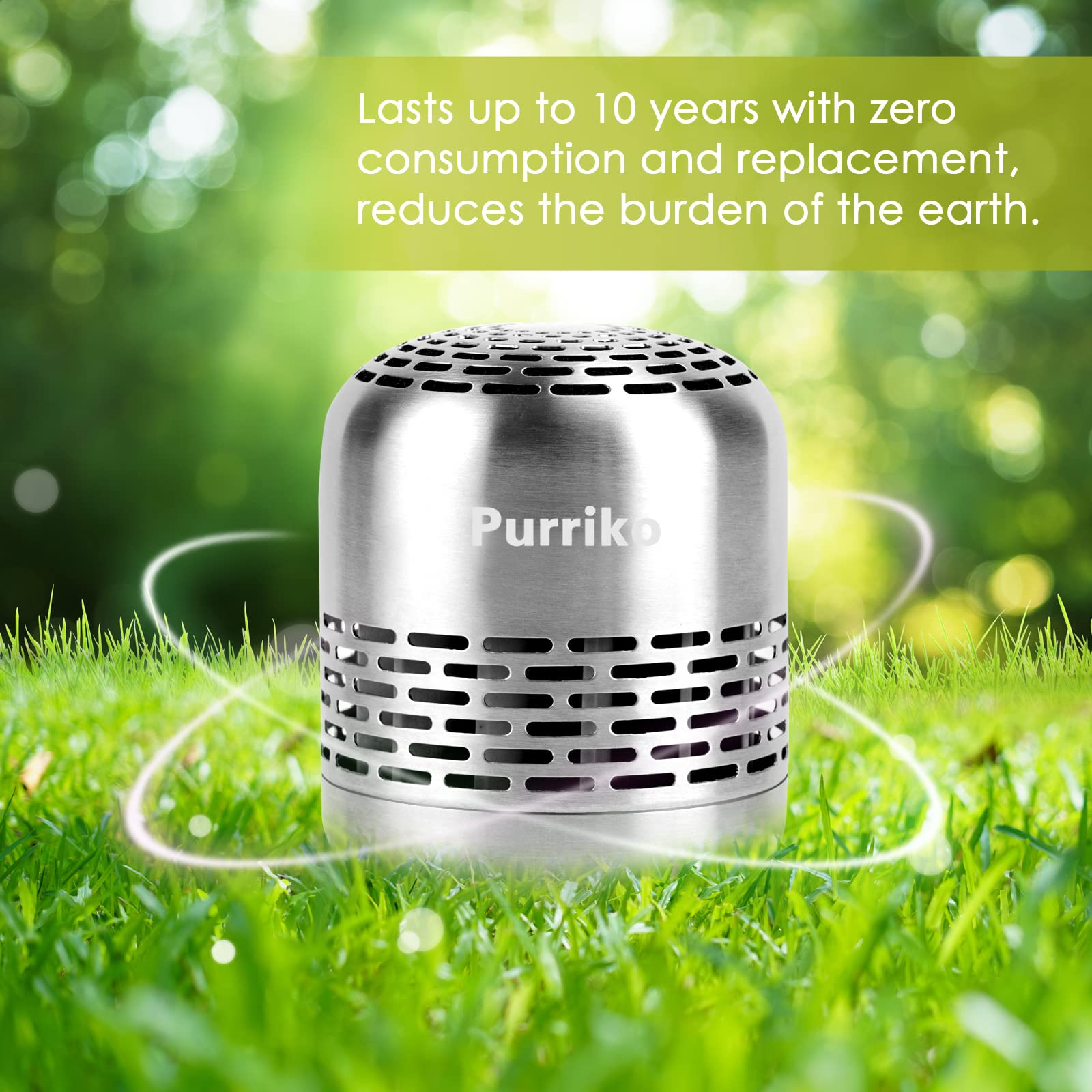 Purriko Refrigerator Deodorizer, Odour-Removal Box Q8, Stainless Steel, Lasts 10 Years, 1 Count