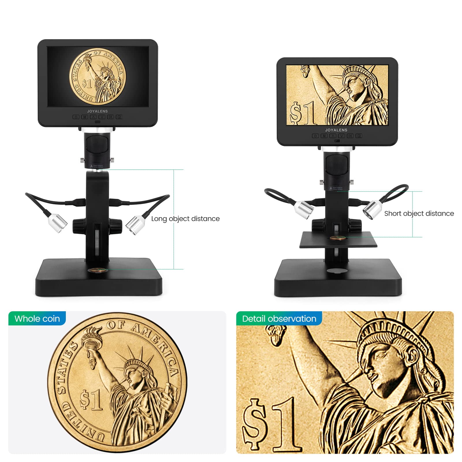 Joyalens Jl246P 3 Lenses 7'' Lcd Digital Microscope 1000   12Mp For Coin Collect Full Size Coin Error Coins, Biological Microsco