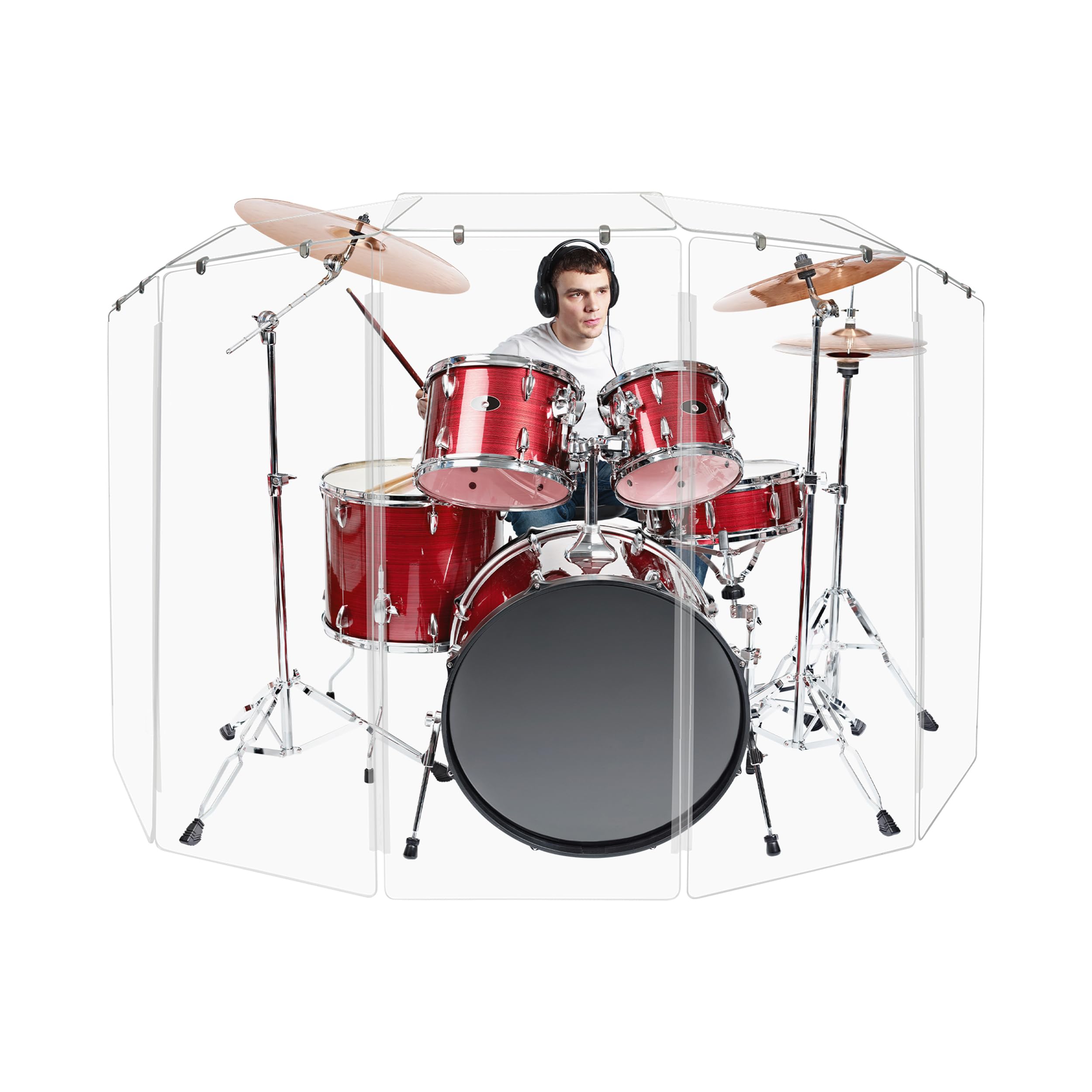 Pennzoni 4Ft Drum Shield W/Deflectors & Living Hinges, Comes W/ 5 Drum Panels, Living Hinges & Deflectors Connectors, Premium Cl