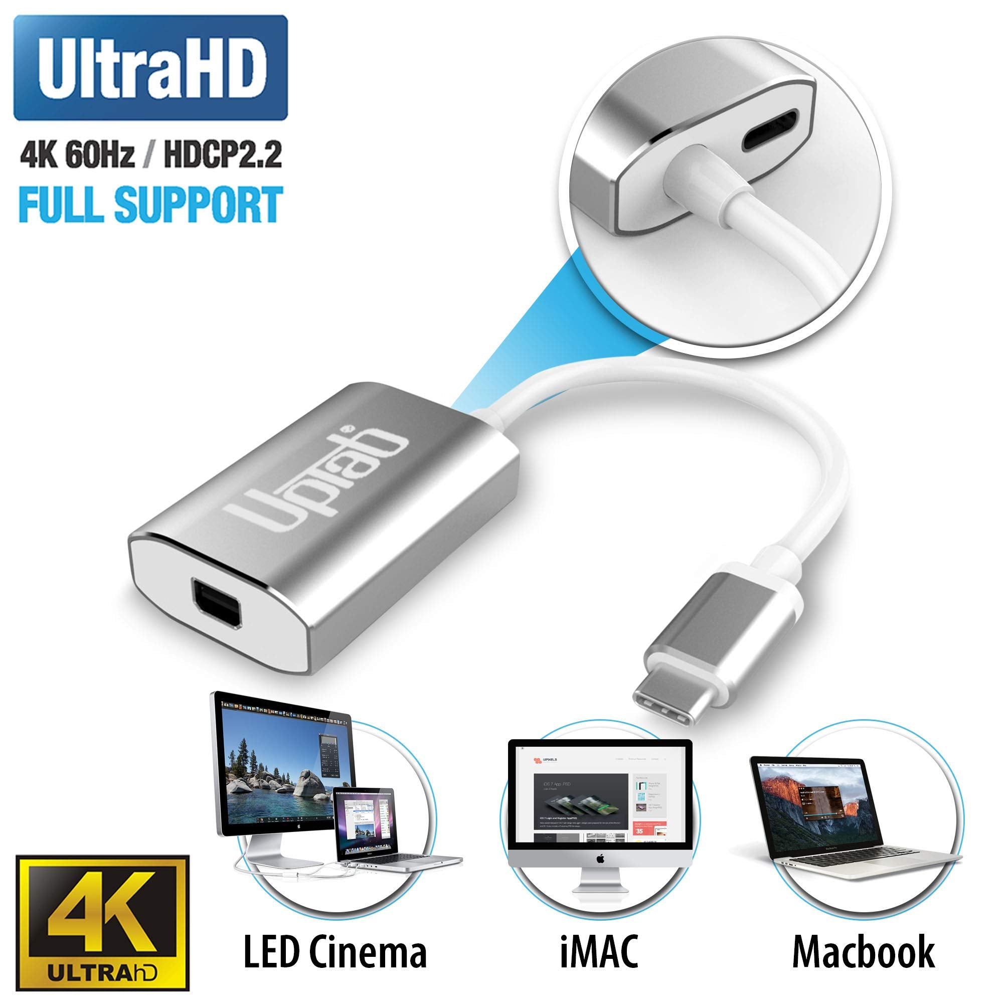 Uptab Usb C To Mini Displayport Adapter Uptab (4K@60Hz) Usb-C/Thunderbolt 3 To Mdp Adapter With Power Port For New M2 Macbook Pr