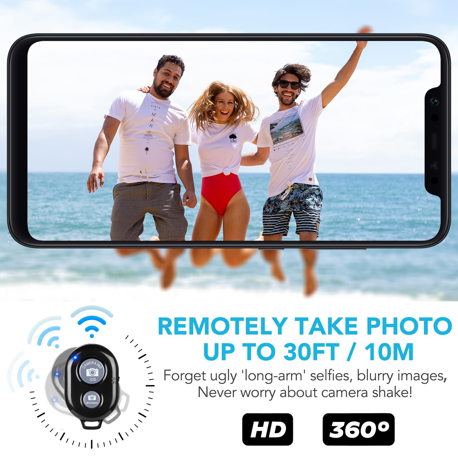 2 Pack Wireless Camera Remote Control - Wireless Remote For Iphone & Android Phones Ipad Ipod Tablet, Clicker For Photos & Video