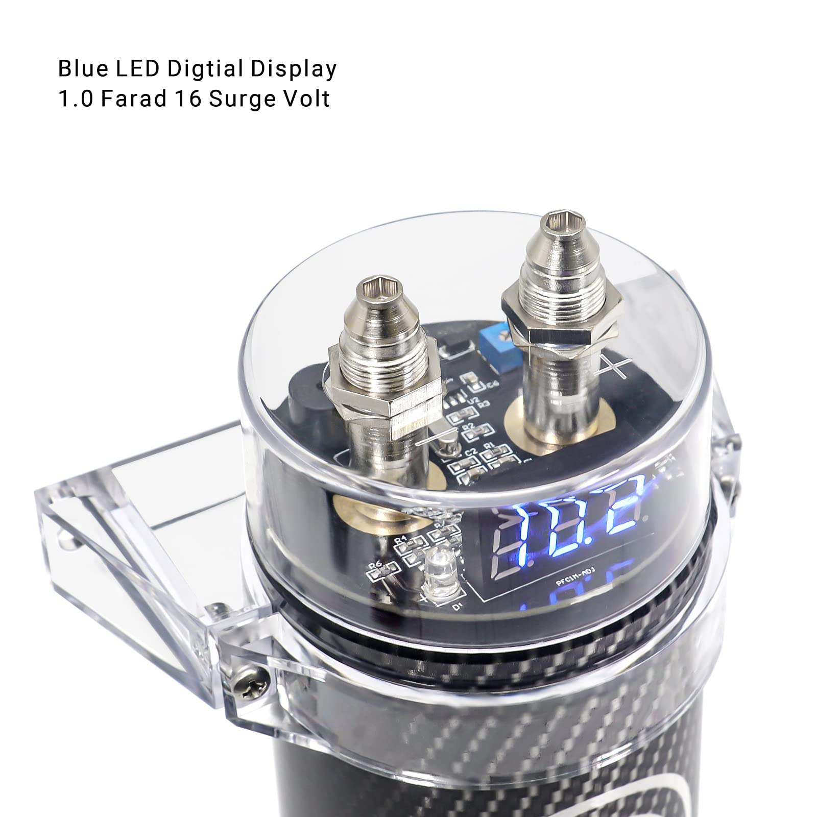 Recoil R1D 1.0 Farad Car Audio Energy Storage Reinforcement Capacitor With Blue Digital Read Out