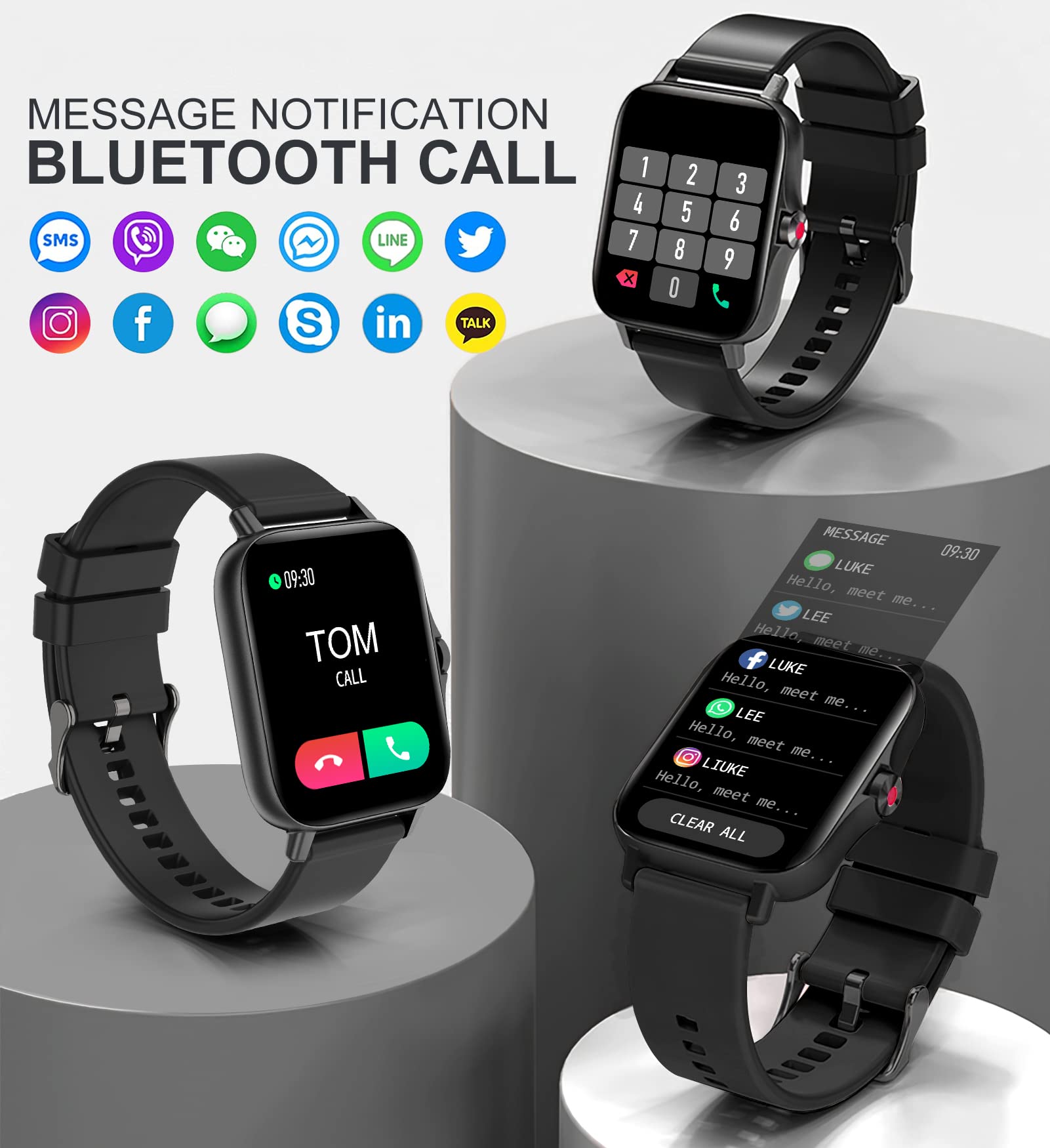 Iaret Smart Watch For Women Men (Answer/Make Call), Fitness Tracker For Android Ios Phones Waterproof Smartwatch 1.7'' Hd Full T