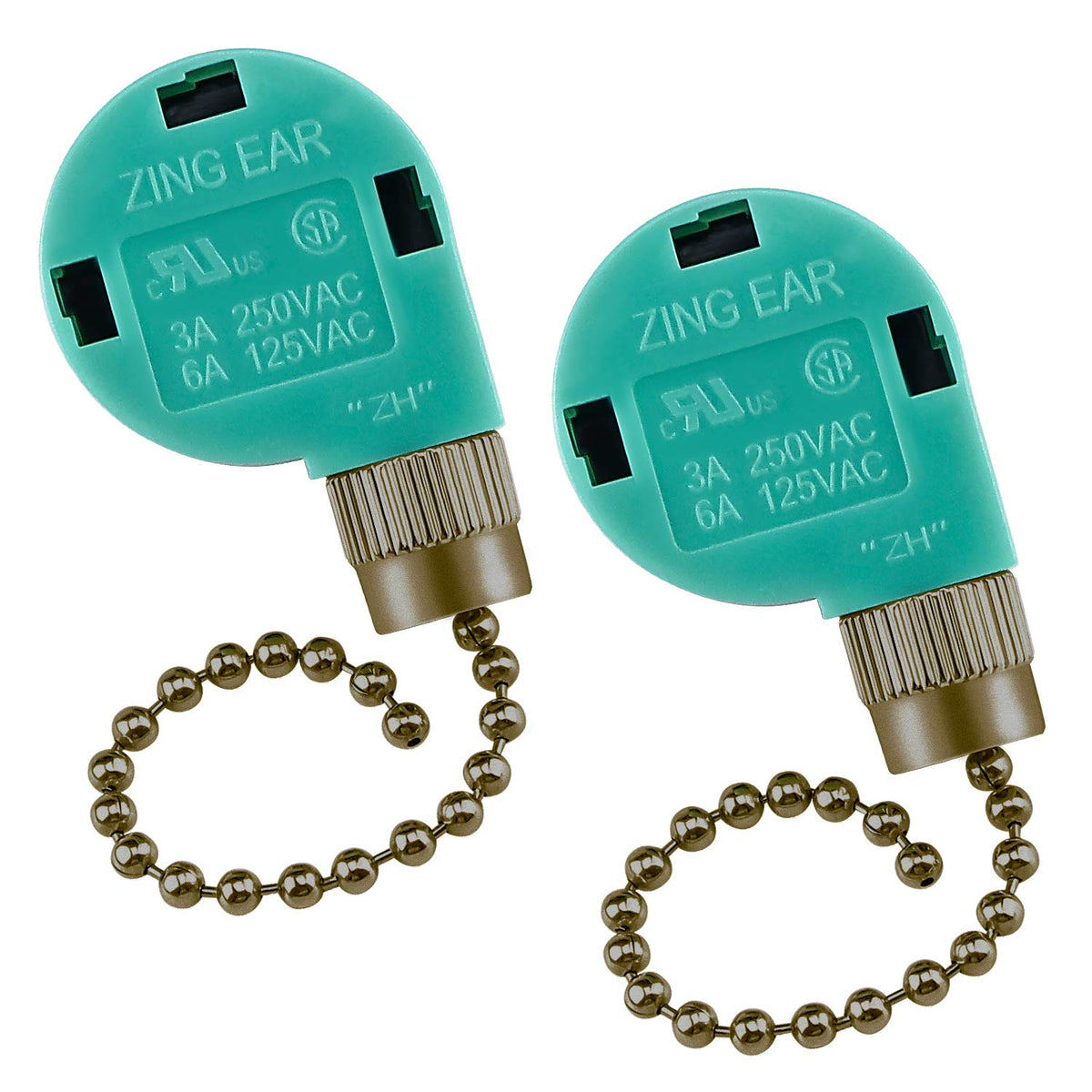 Cenipar Ze 268S6 Ceiling Fan Switch Zing Ear Bronze Pull Chain 3 Speed 4 Wire (2 Pack) For Ceiling Fans, Wall Lamps, Cabinet Lig