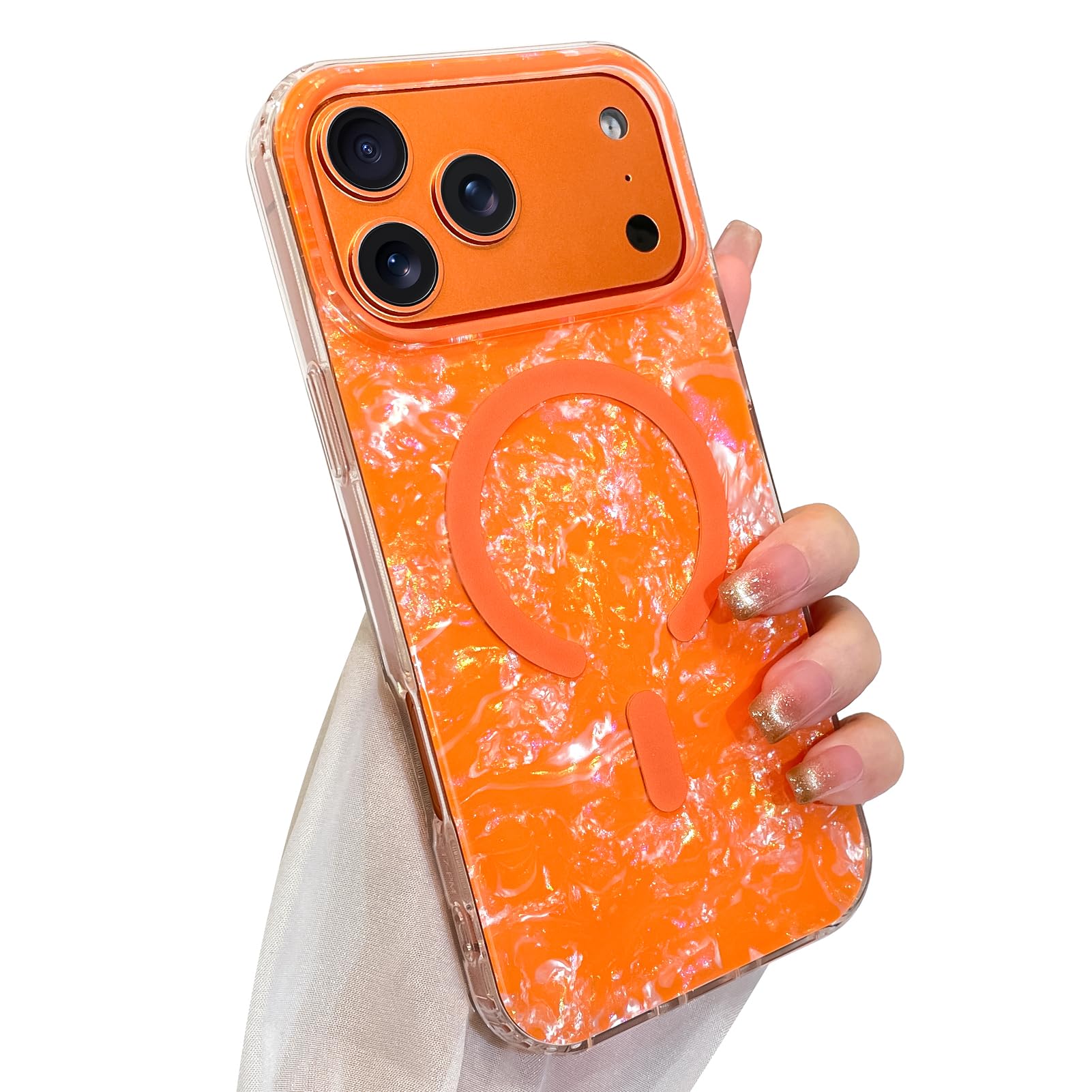 SAKUULO Magnetic Case for iPhone 17 Pro Max 6.9inch Compatible with Magsafe, Iridescent Mother of Pearl Trendy Sparkly Glossy Sh