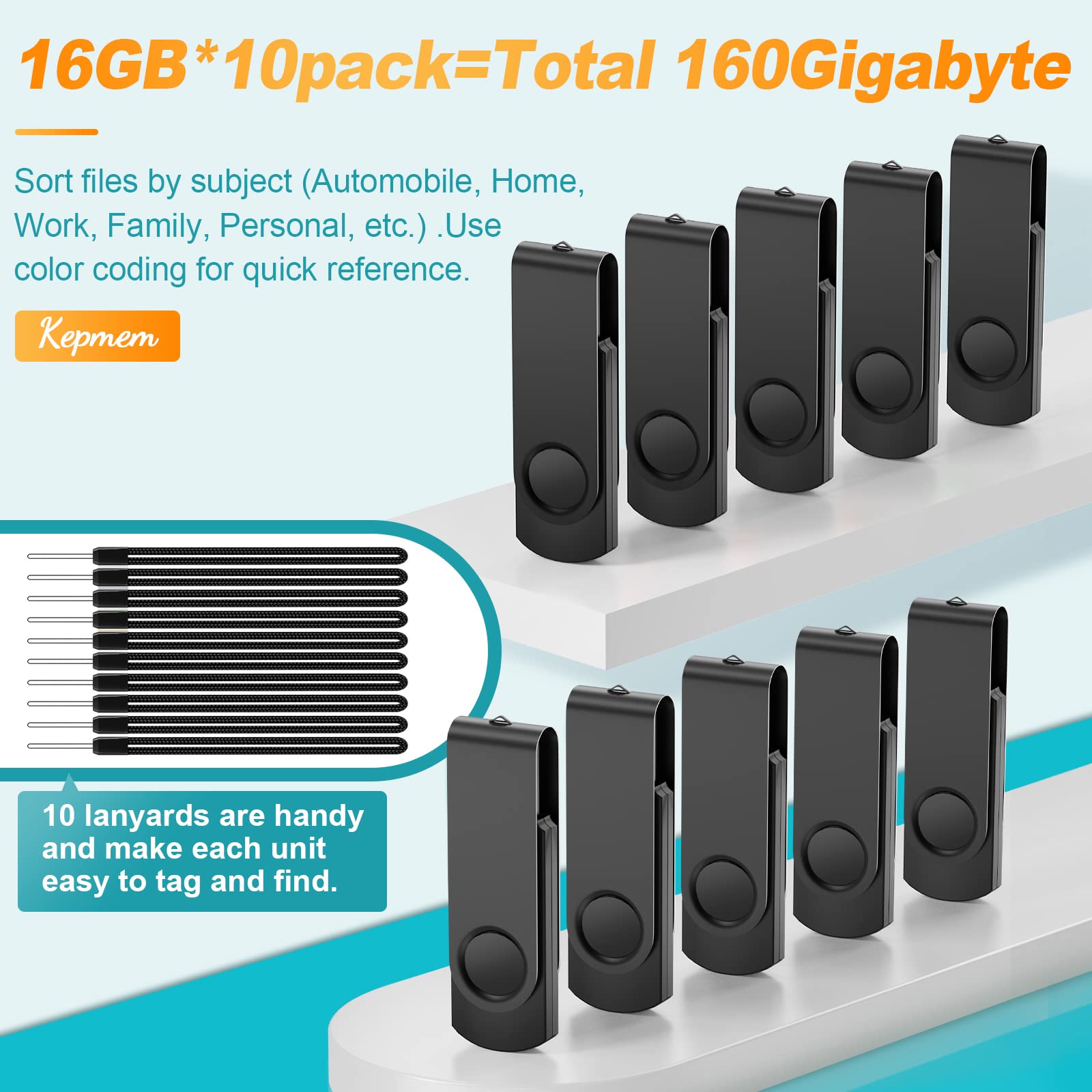 16Gb Usb Flash Drive 10 Pack Thumb Drive Kepmem Usb 2.0 Flash Drive Bulk Metal Usb Memory Stick Swivel Pendrive Keychian Design