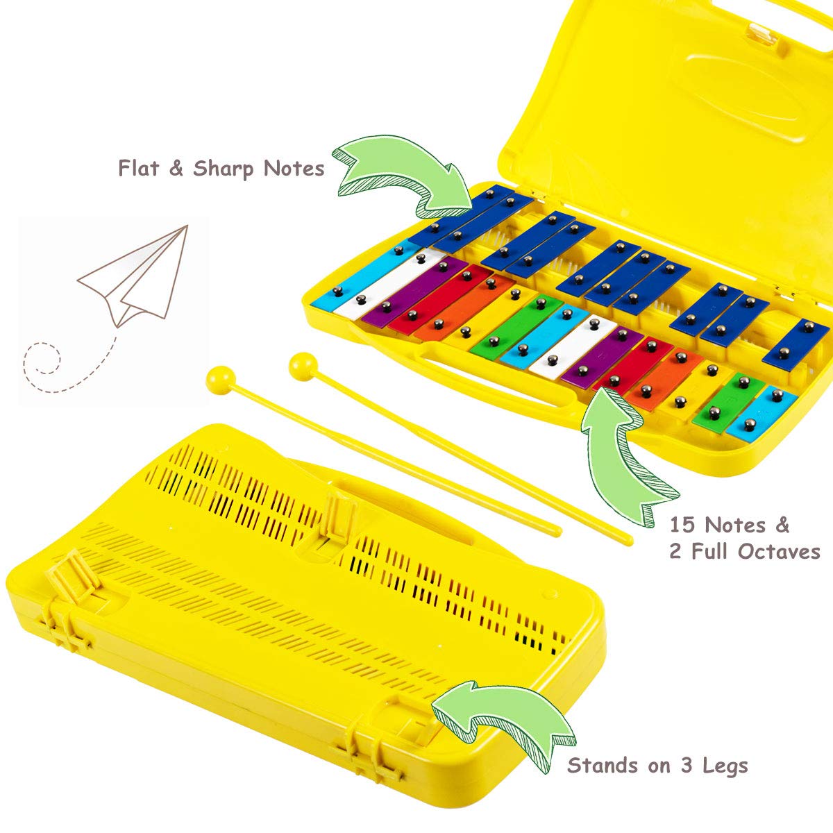 Costzon 25 Note Xylophone W/Case, Colorful Musical Toy W/Clear Tuned Metal Keys, 2 Child Safe Mallets, Perfectly Tuned Instrumen