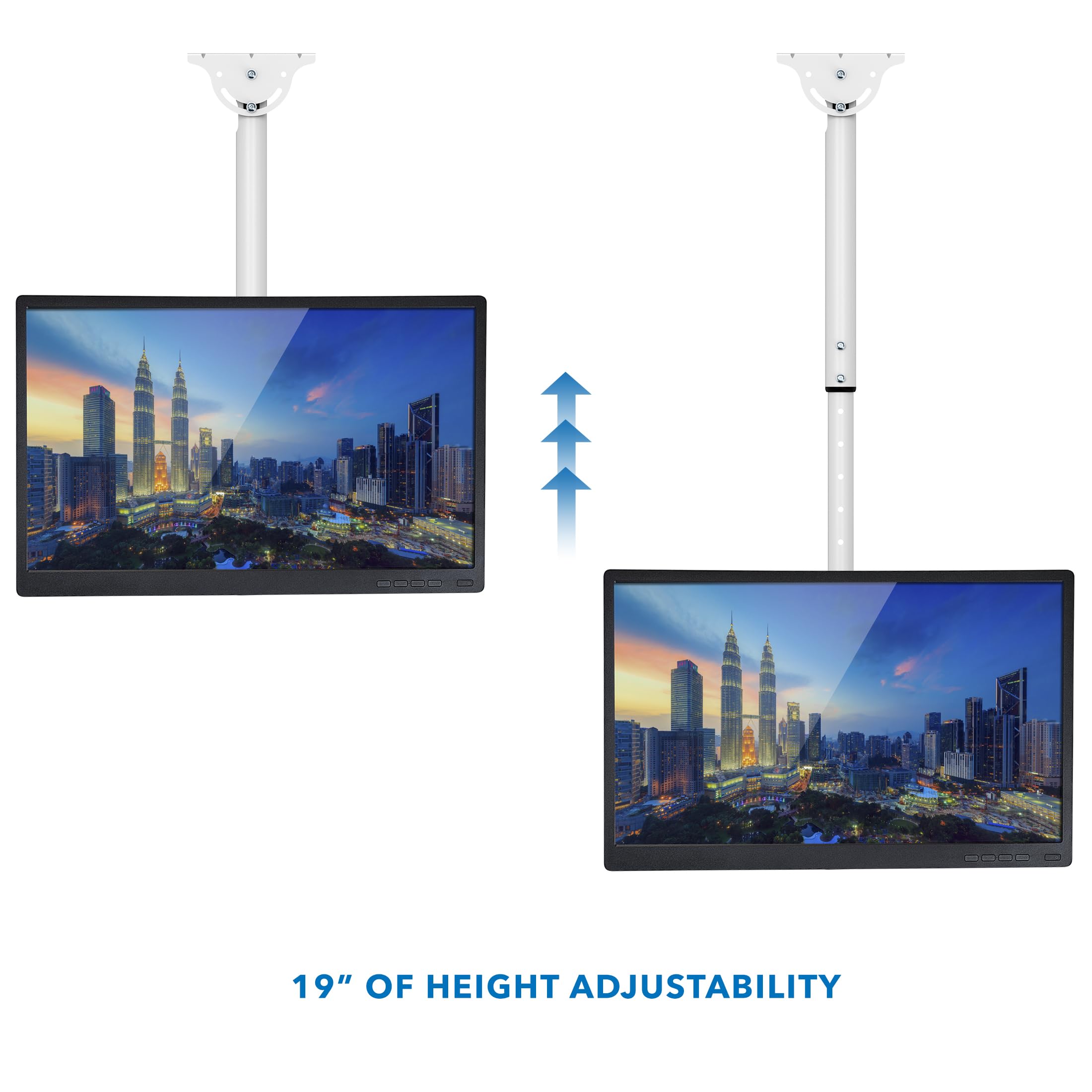 Mount It Ceiling TV Mount Bracket, Fits 40 42 47 50 55 60 70 Inch Flat Panel Televisions, Adjustable Height Telescoping Tilt and Swivel, Mount on Vaulted Ceilings Up to VESA 600x400 (MI 509L), White