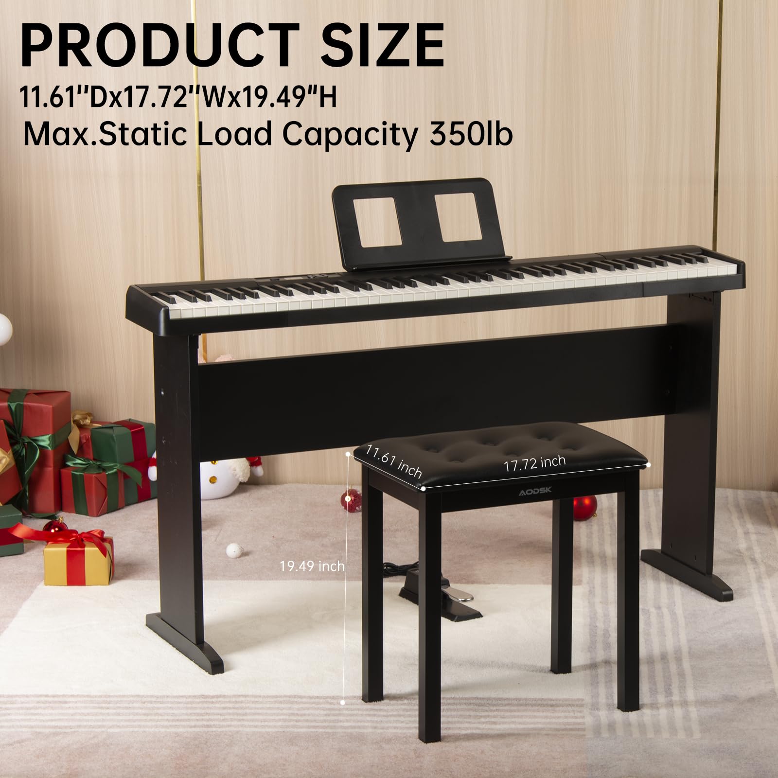Aodsk Piano Bench With Padded Cushion,Iron Leg Material Keyboard Bench,Stronger And More Stable Comfortable Pu Leather Piano Cha
