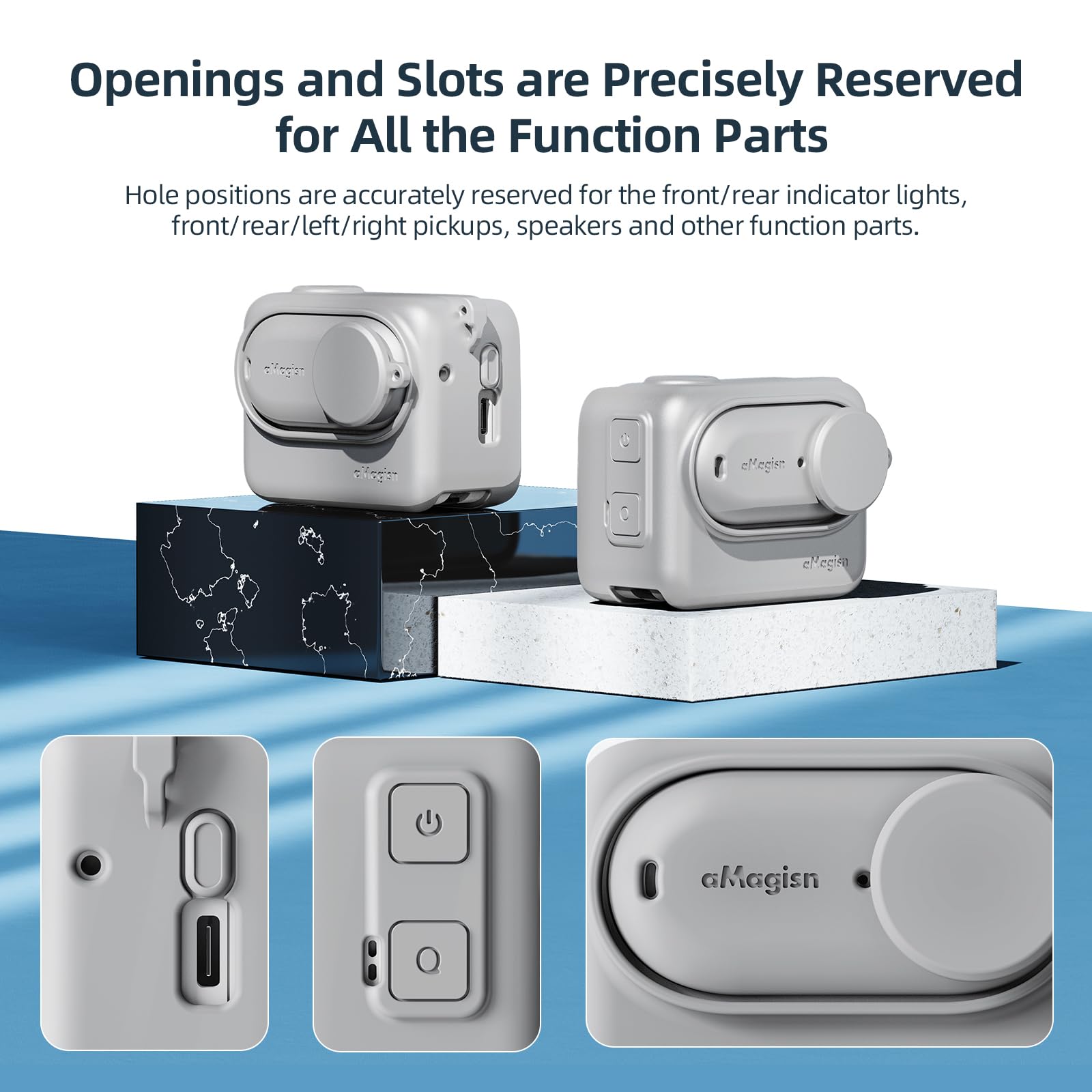 Rszfnjxry Silicone Protective Cover Case,Screen And Lens Protector For Insta360 Go 3(Blue)