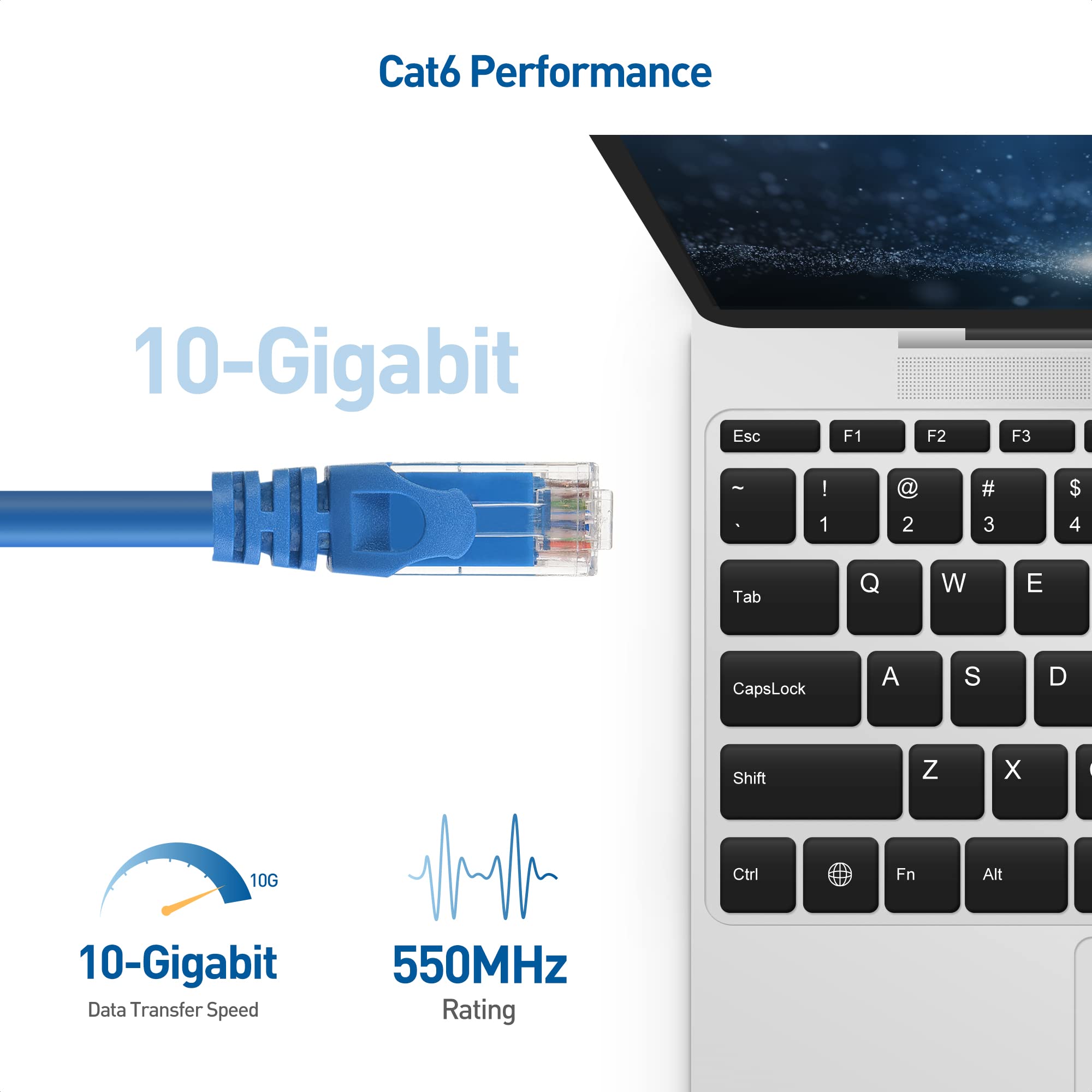 Cable Matters 10Gbps Snagless Cat 6 Ethernet Cable   25ft, Cat 6 Cable, Cat6 Cord, Ethernet Cord, Blue