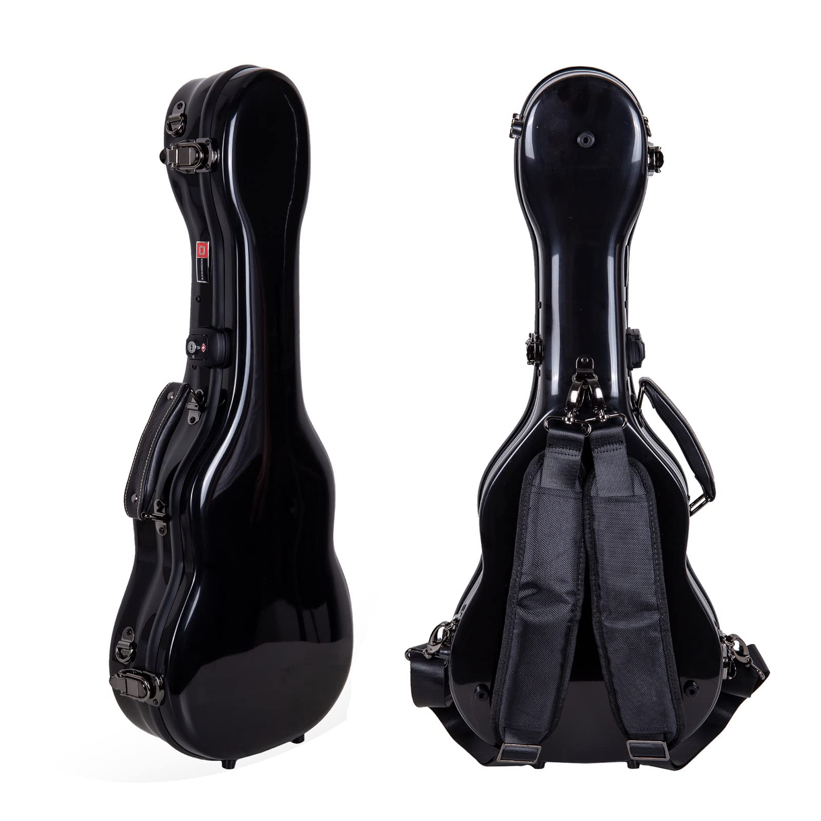 Crossrock Hardshell Fiberglass Concert Ukulele Case, Thick Padded, 4 Latches, Glossy Finish in Black