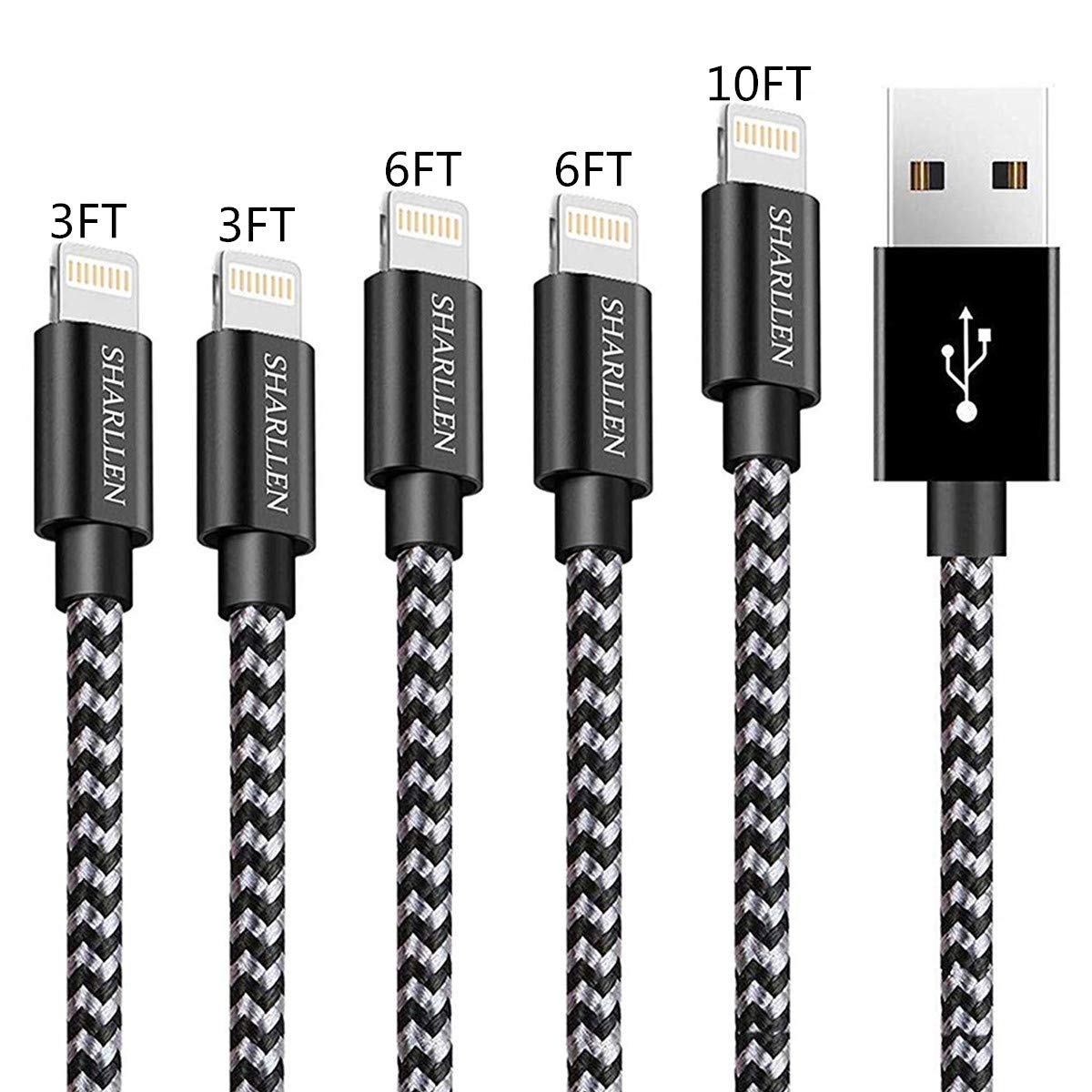 Sharllen 5 Pack 6 Feet Mfi Certified Lightning Cable, Fast Usb Iphone Charging Cable, Compatible With Iphone 12/11Pro/Xs/Max/X/8