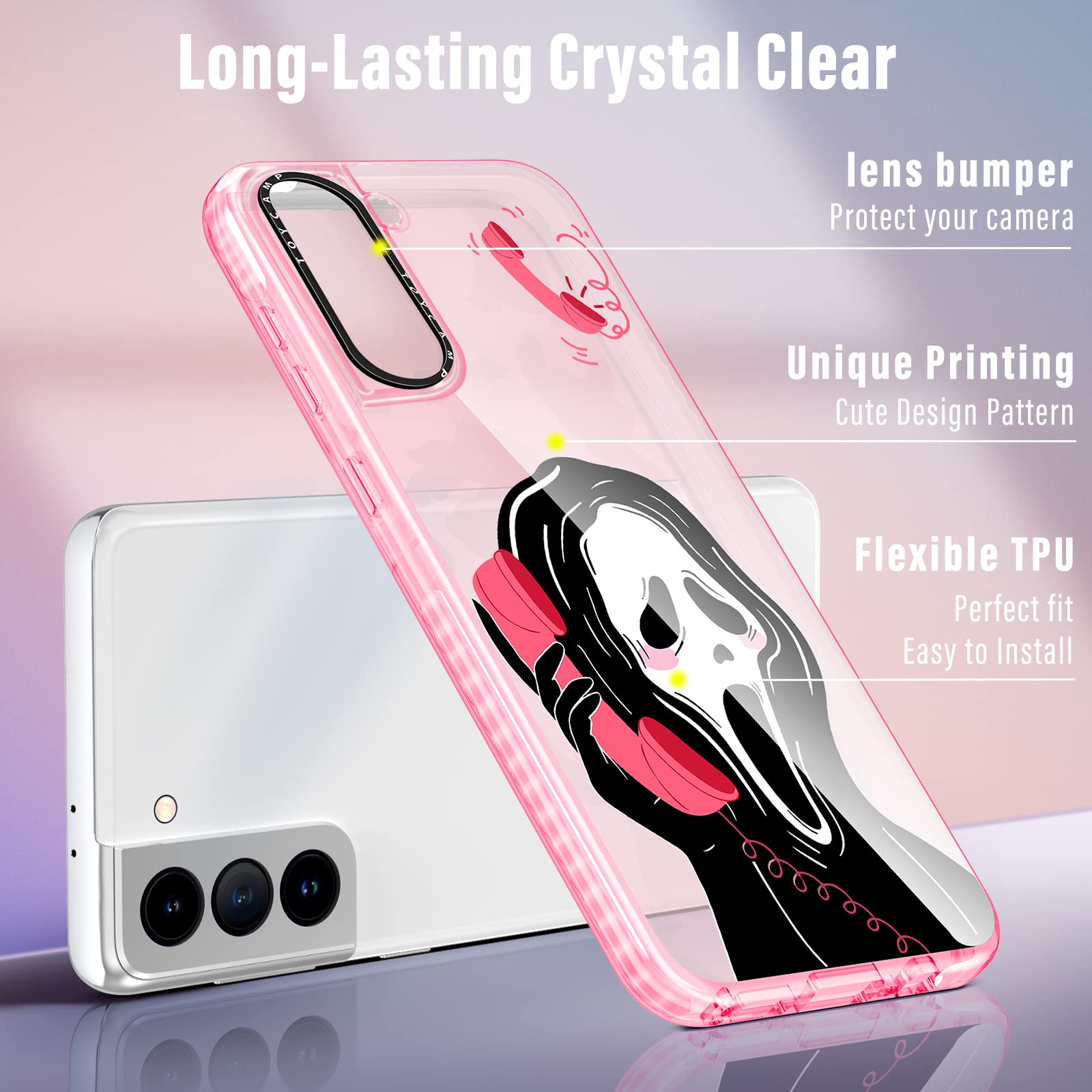 Toycamp Case For Samsung Galaxy S21, Cute Design For Women Girls Girly Boys Teens Skeleton Skull Cartoon Print Case, (6.2 Inch),