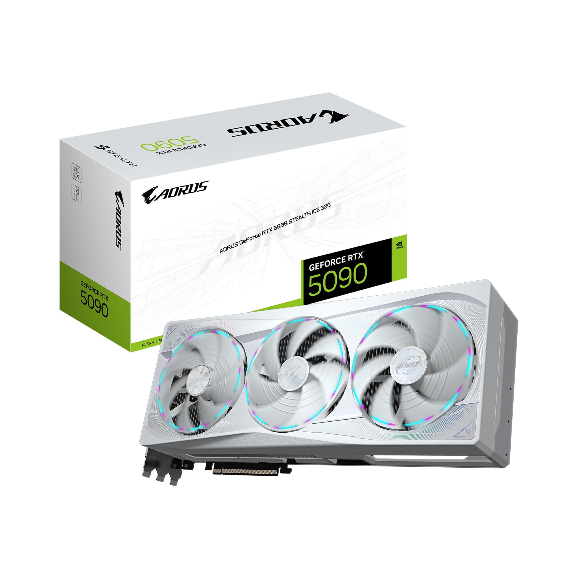 GIGABYTE AORUS GeForce RTX 5090 Stealth ICE 32G Graphics Card, 32GB 512-bit GDDR7, PCIe 5.0, WINDFORCE Cooling System, Versatile