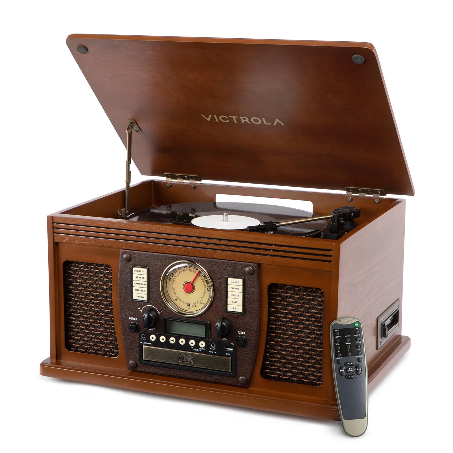 Victrola Navigator 8-in-1 Bluetooth Record Player with Built-in Speakers - 3 Speed, CD Player, Cassette, FM Radio, USB, RCA Out,