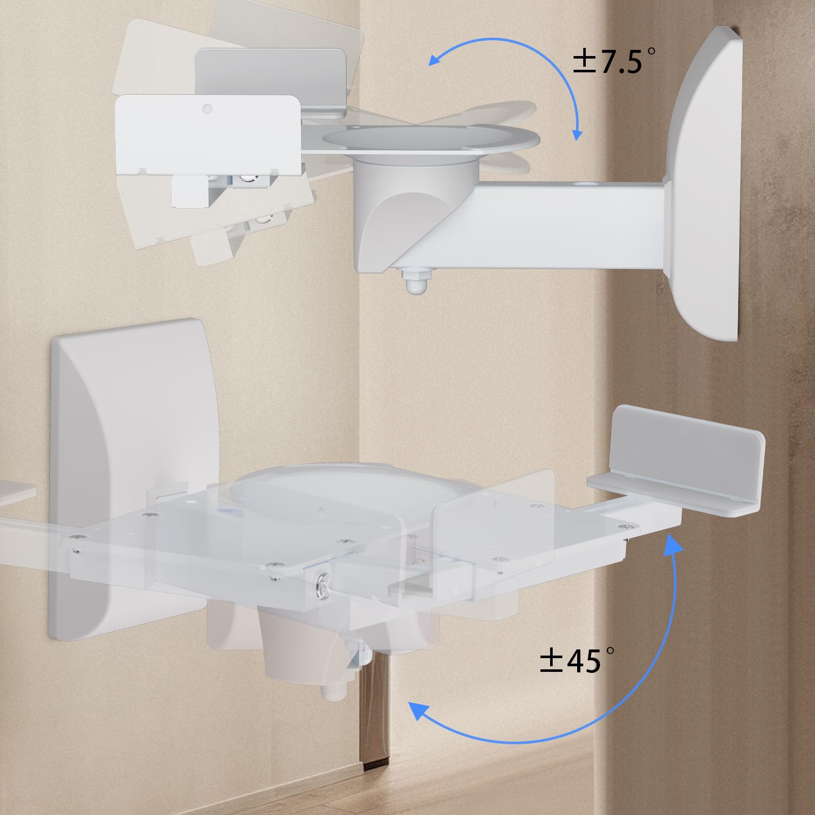 Suptek Dual Side Clamping Bookshelf Speaker Wall Mounting Bracket For Large Surrounding Sound Speakers, Hold Up To 55 Lbs, White