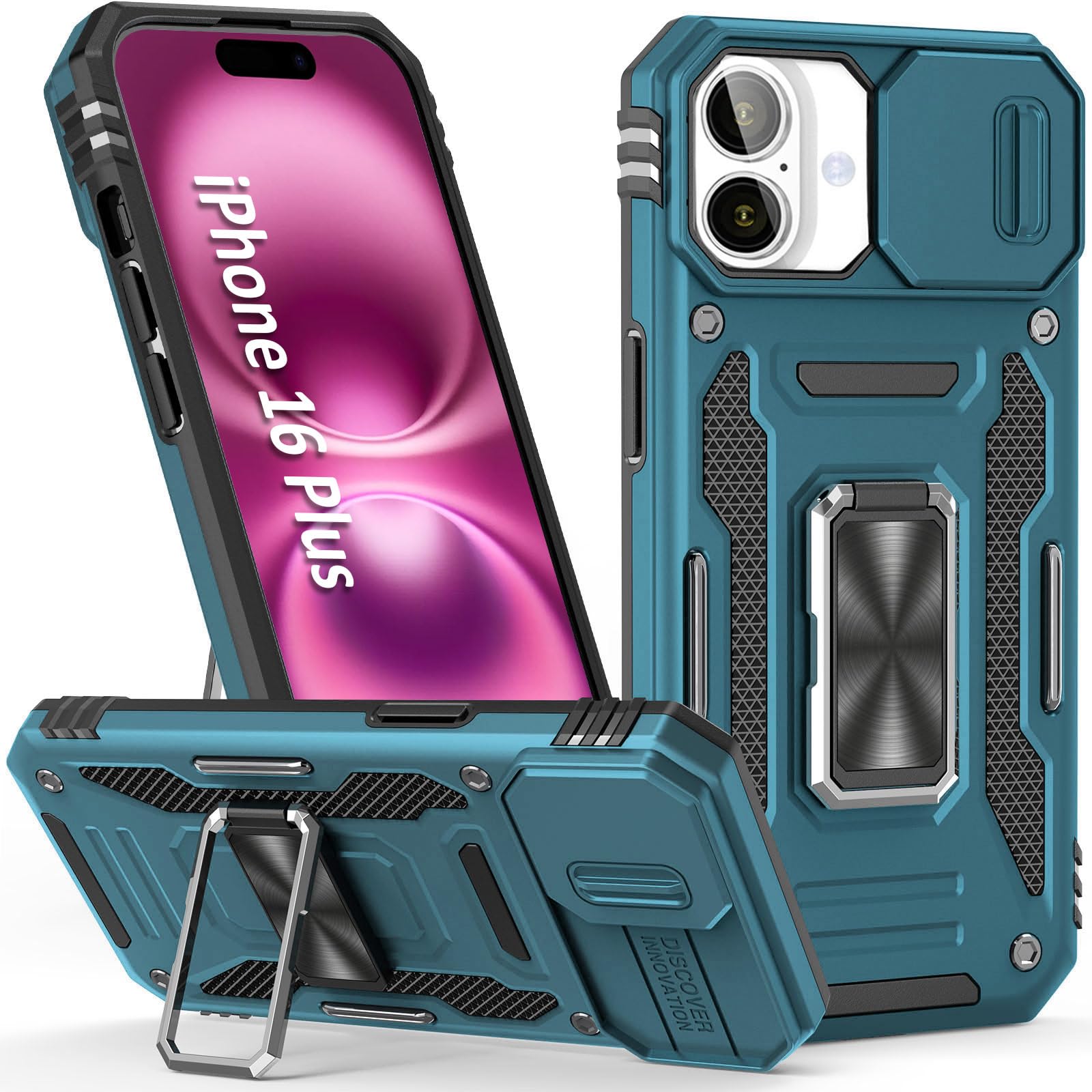 Sefing Phone Case For 16 Plus Case With Camera Cover, With Kickstand Ring Holder, With Magnet Car Mount Function, For Iphone 16 