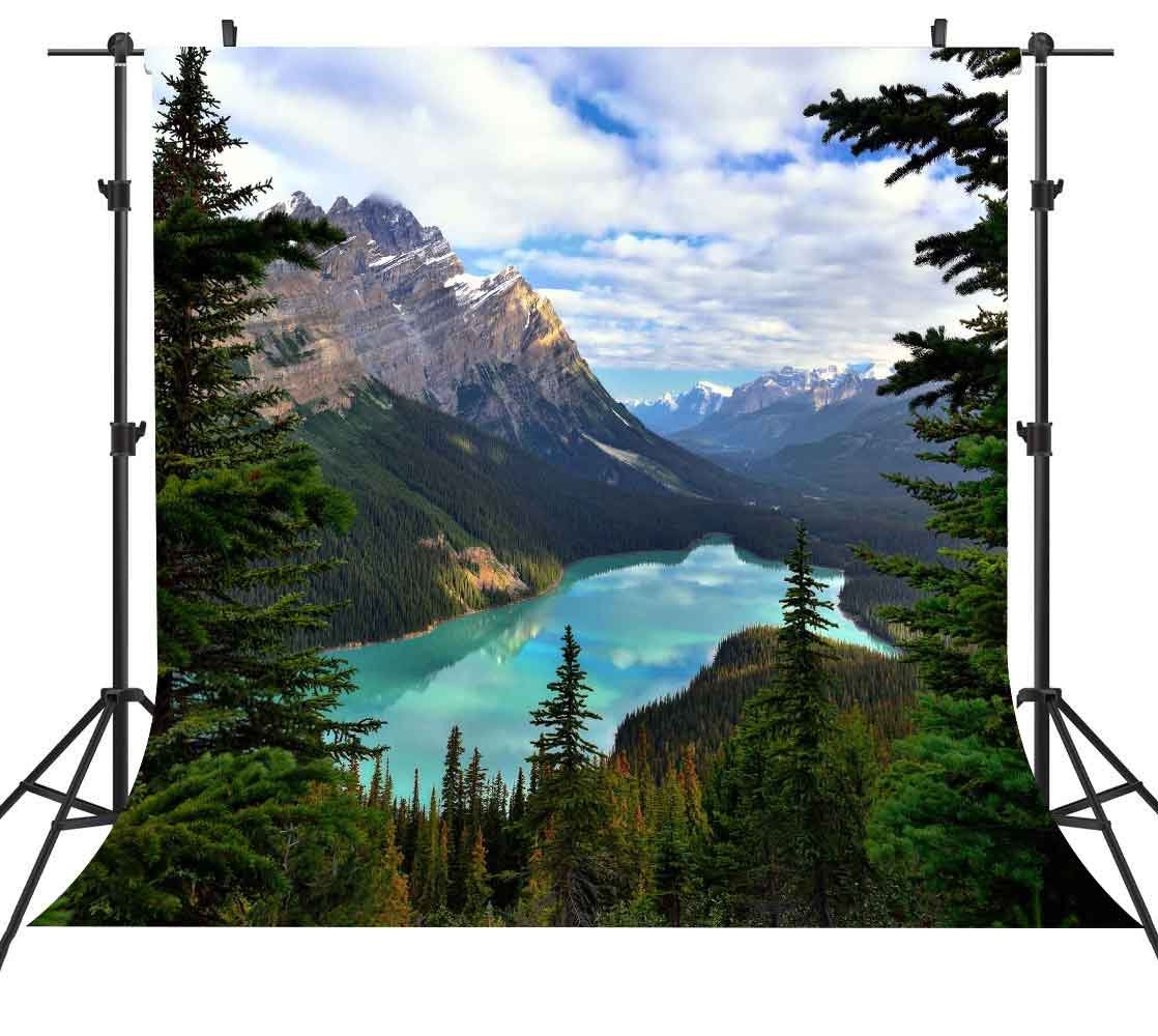 St 6X6Ft Blue Sky And White Clouds Photography Backdrop Green Mountain And Forest With Lake Background For Personal Party Backdrop Or Youtube Background Props St660161