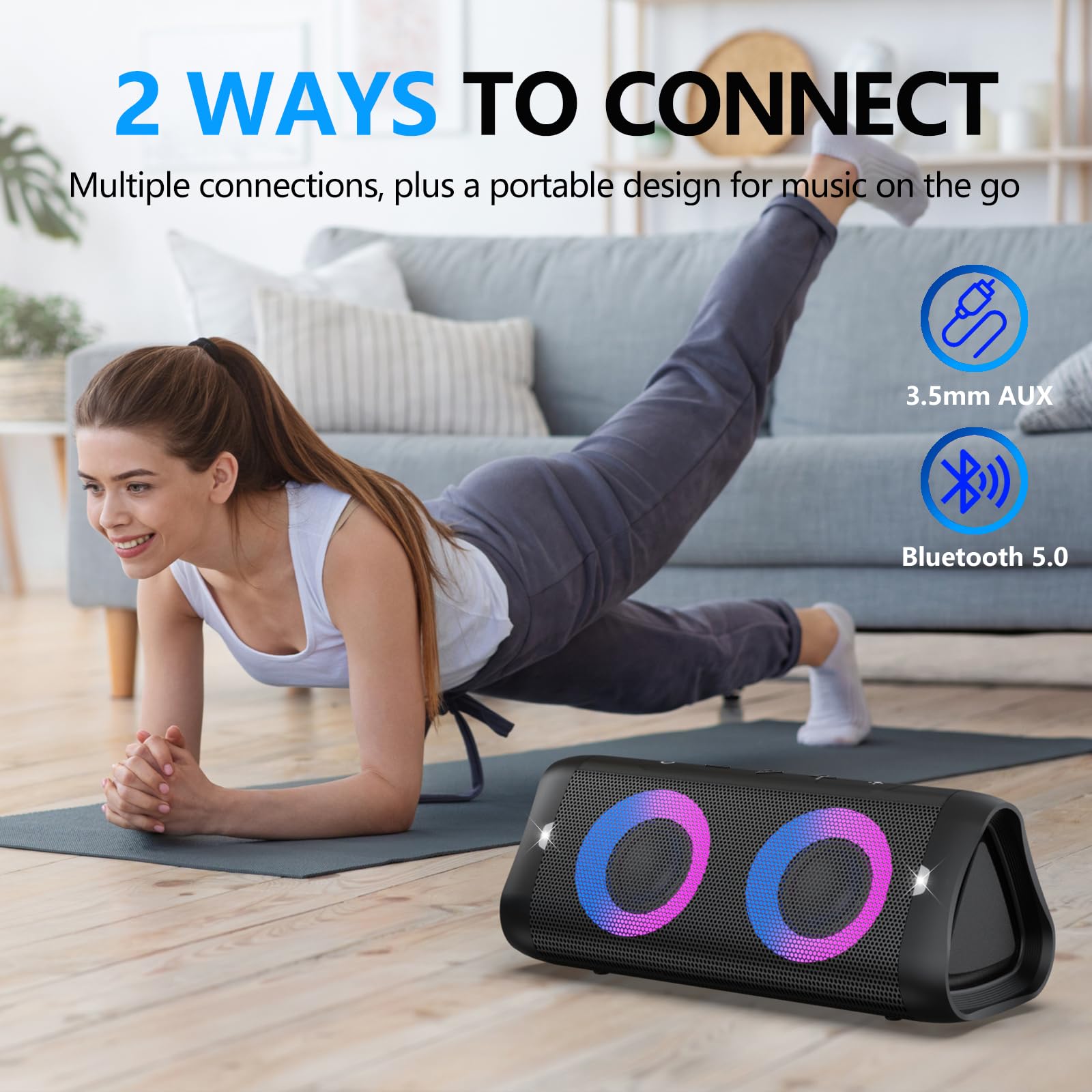 Donow Bluetooth Speaker With Lights, 30W Stereo Sound, Bass Boost, Ipx5 Waterproof, 20H Playtime, Portable Wireless Speaker With