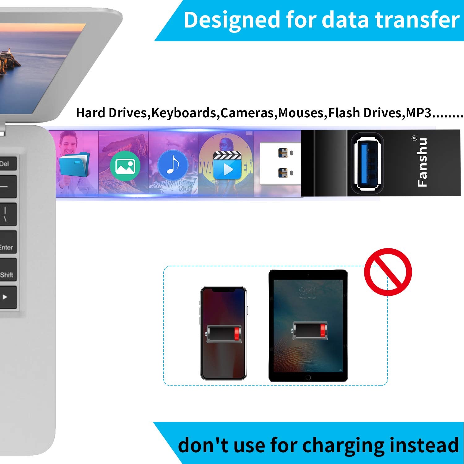 Usb 3.0 Hub, Fanshu 3 Port Mini Portable Fast High Speed Bus Powered Data Usb Hub Transfer, Splitter Box Adapter Expansion For P