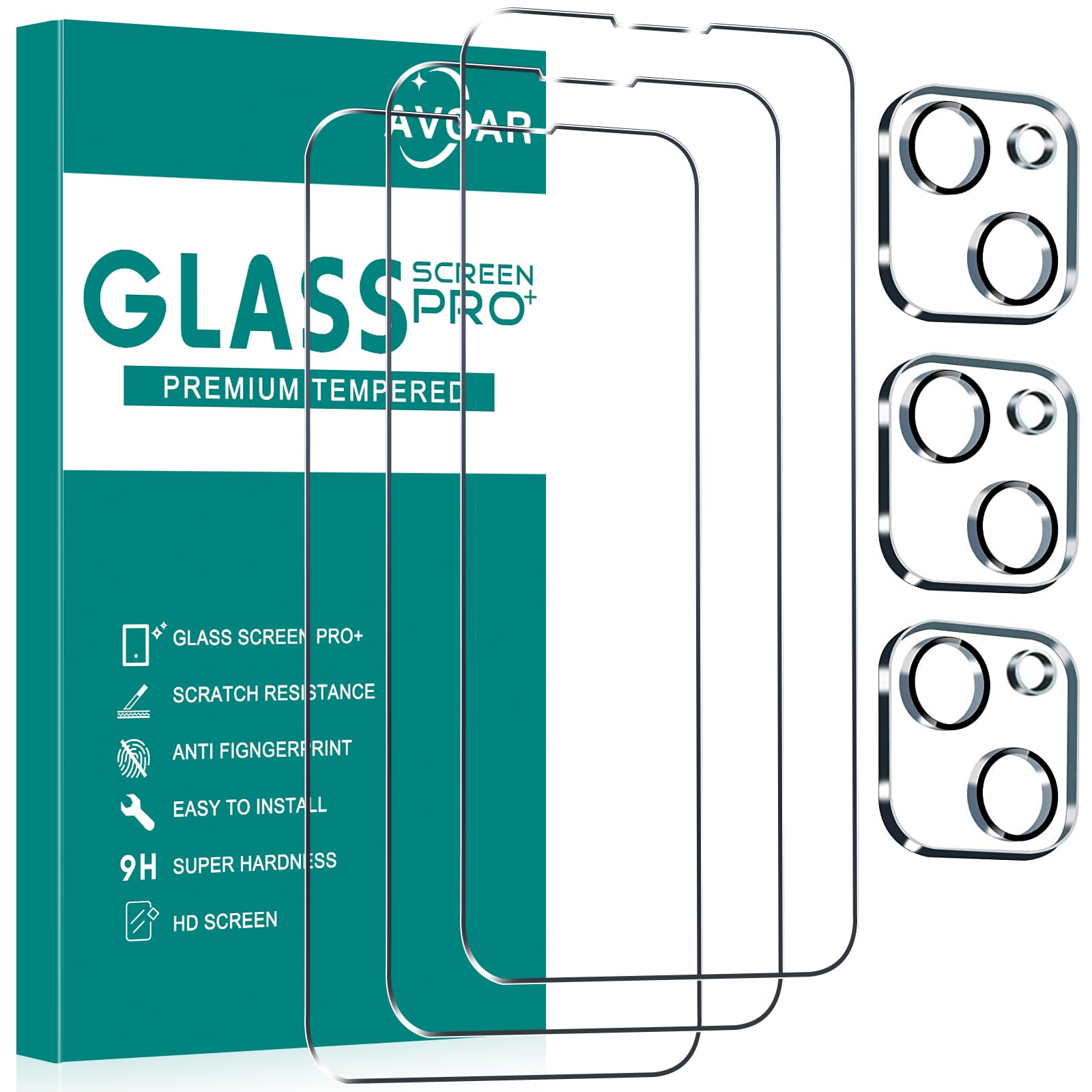 Avoar [3+3 Pack Glass Screen Protector For Iphone 14 With Camera Lens Protector, 6.1 Inch Hd Clear Tempered Glass Film For Iphon