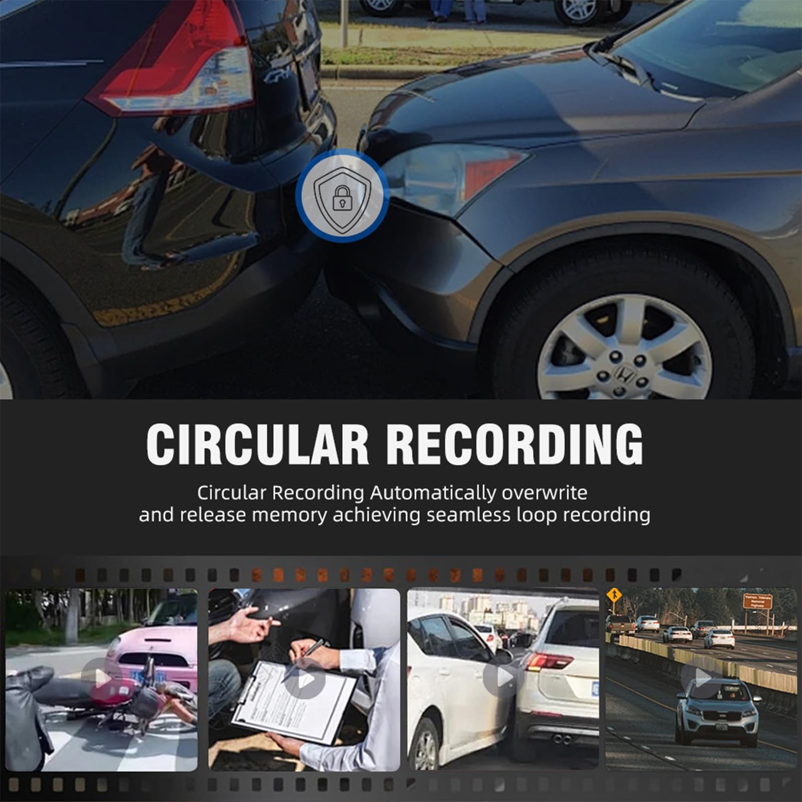 Aprilbay 3 Channel Rear View Mirror Camera, 12'' Hd Mirror Dash Cam Front, Inside And Rear With Wifi, Gps, G Sensor, Reverse Ass