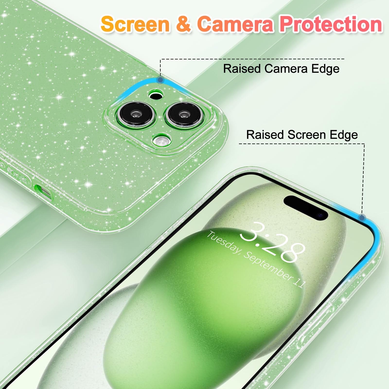 Hython Case For Iphone 15 Plus Case Glitter Cute Sparkly Shiny Bling Sparkle Phone Cases 6.7'', Thin Slim Fit Soft Tpu Bumper Sh