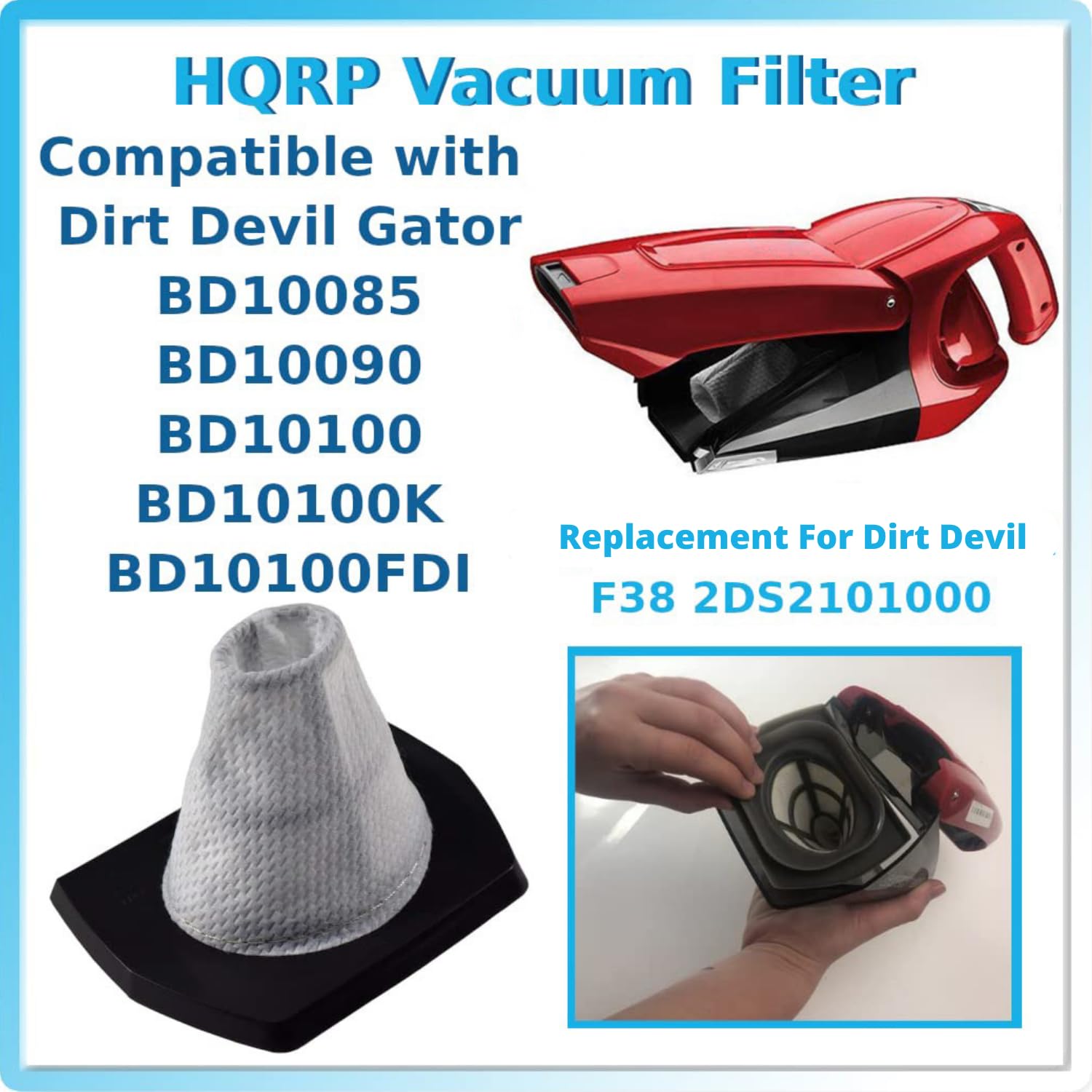 Hqrp 2 Pack Dust Cup Filter Replacement For Dirt Devil F38 2Ds2101000 Compatible With Dirt Devil Gator Bd10085 Bd10090 Bd10100 B