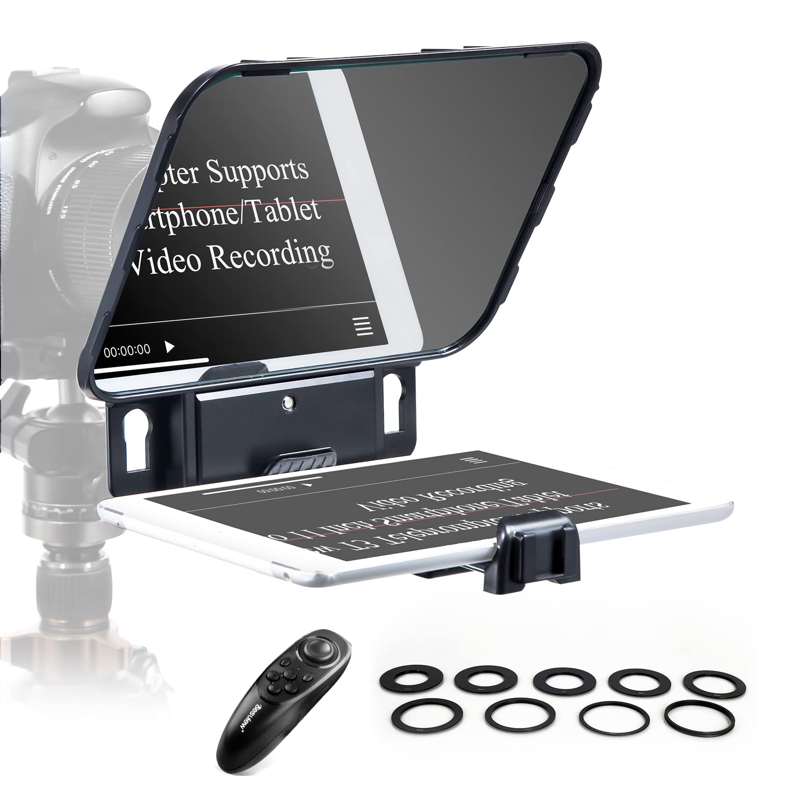 Desview T3 Teleprompter for Camera & Smartphone - Supports iPad/Tablet up to 10 - Beam Splitter Glass with Bluetooth Remote - Wi