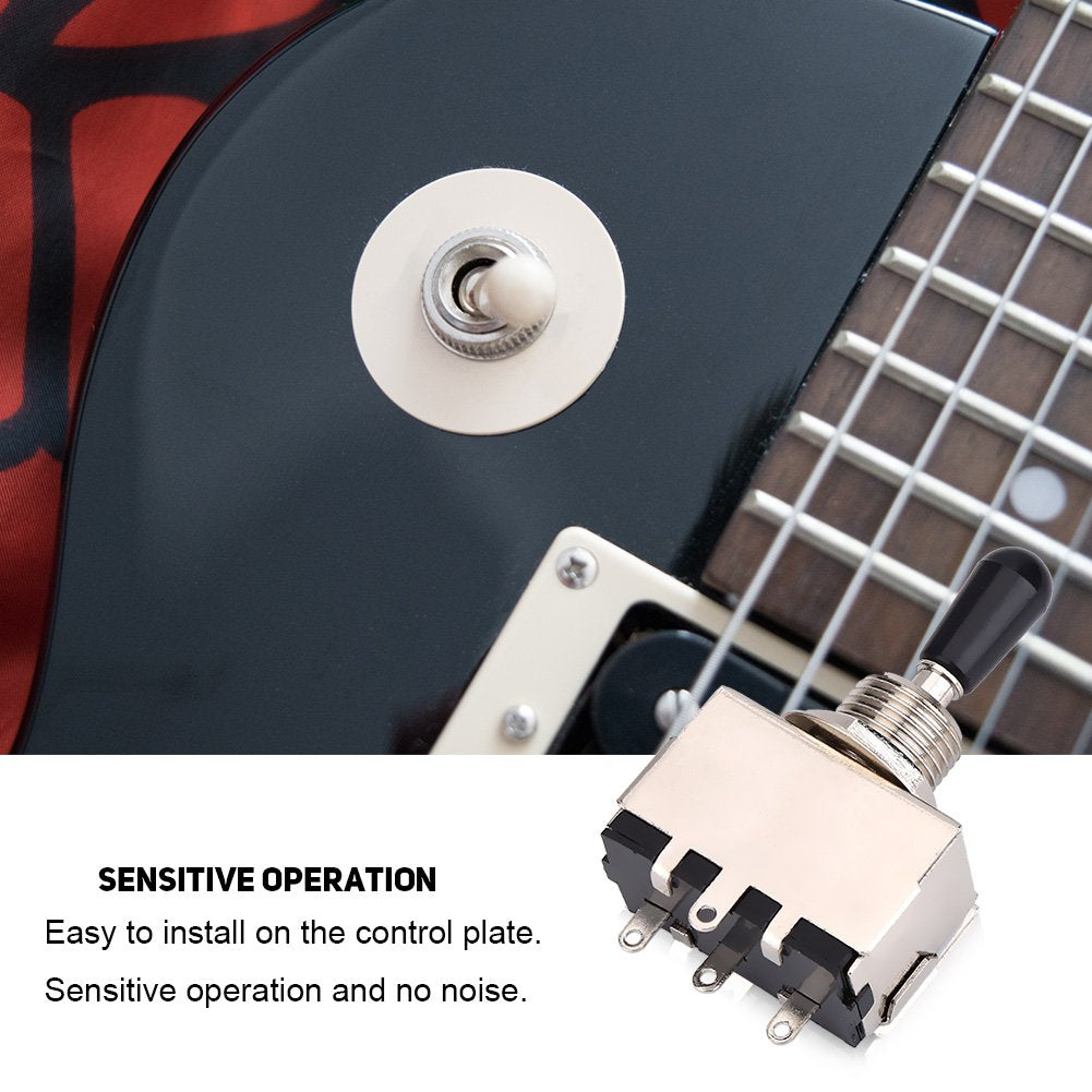 Guitar 3 Way Toggle Switch, Metal Enclosed 3 Way Selector Switch With Black Brass Tip Knob Replacement Part For Style Electric G