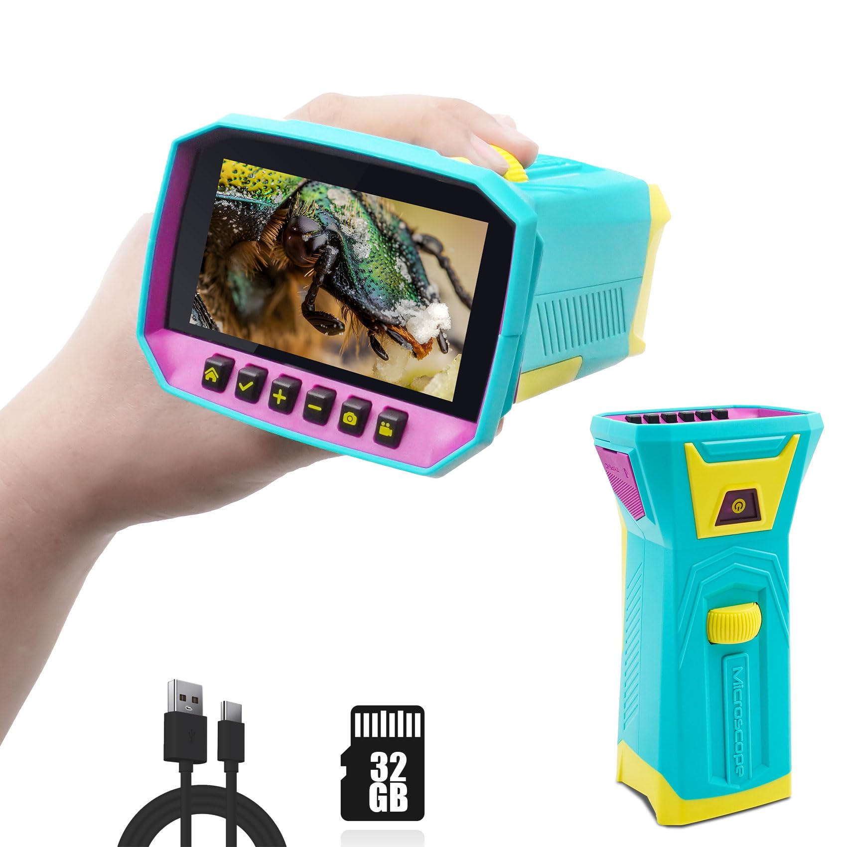 Sheawasy Kids Digital Microscope, 3 Inch Ips Screen, 800X Magnification, Lightweight & Portable, 32Gb Inlcuded, Handheld