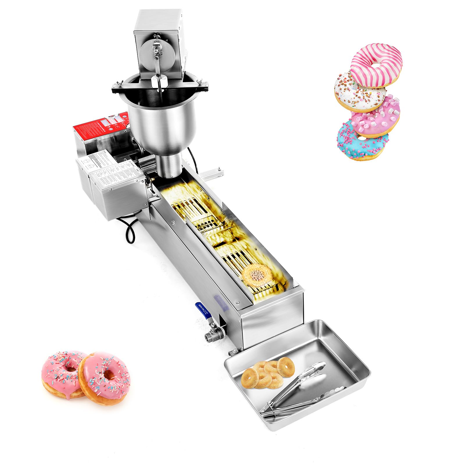 VEVOR Commercial Automatic Donuts Machine, Single Row Donuts Making Equipment, Stainless Steel Frying Auto Fryer, with 3 Size Mo