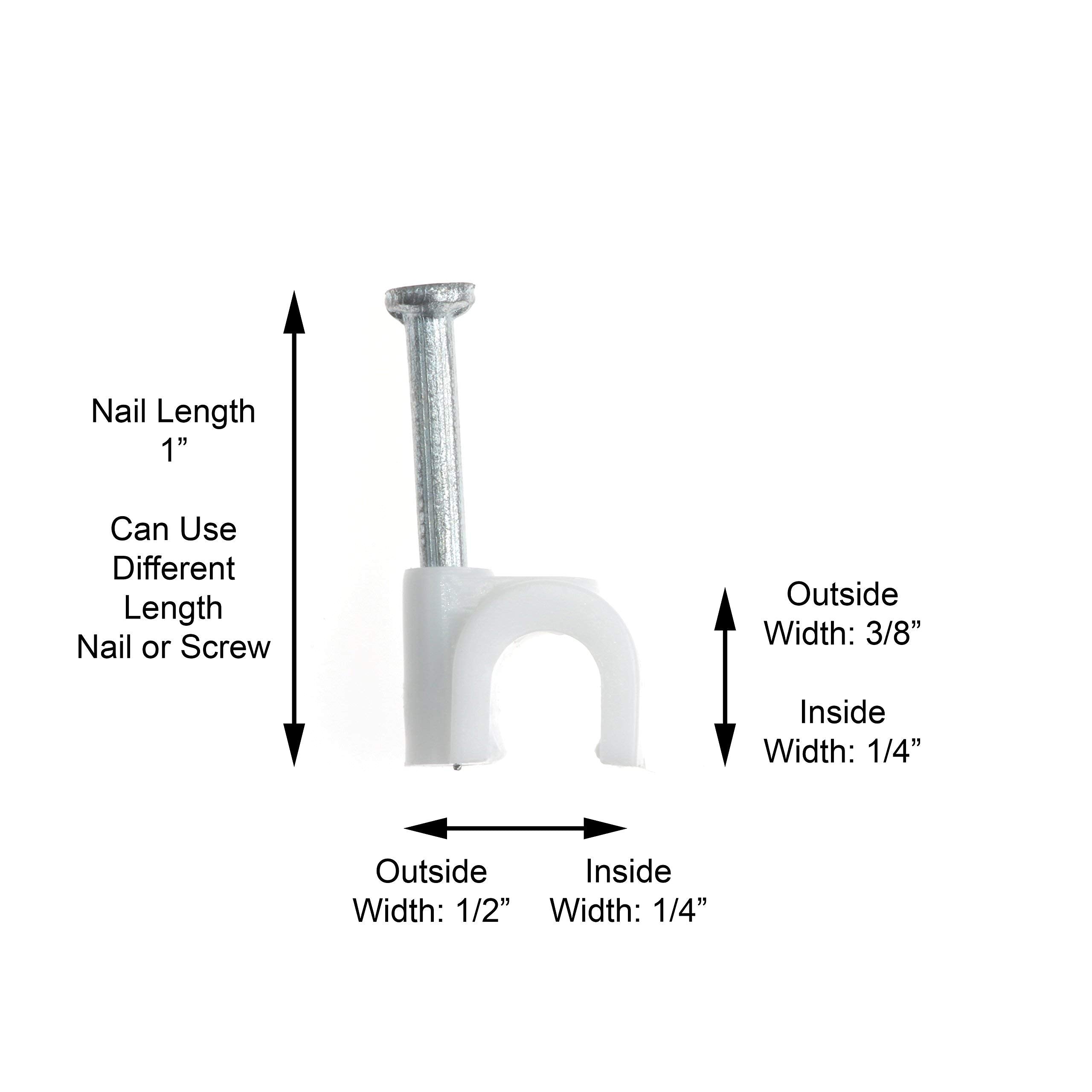 The Cimple Co   Single Coaxial Cable Clips, Cat6, Electrical Wire Cable Clip, 1/4 In (6 Mm) Nail Clip And Fastener, White (50 Pi