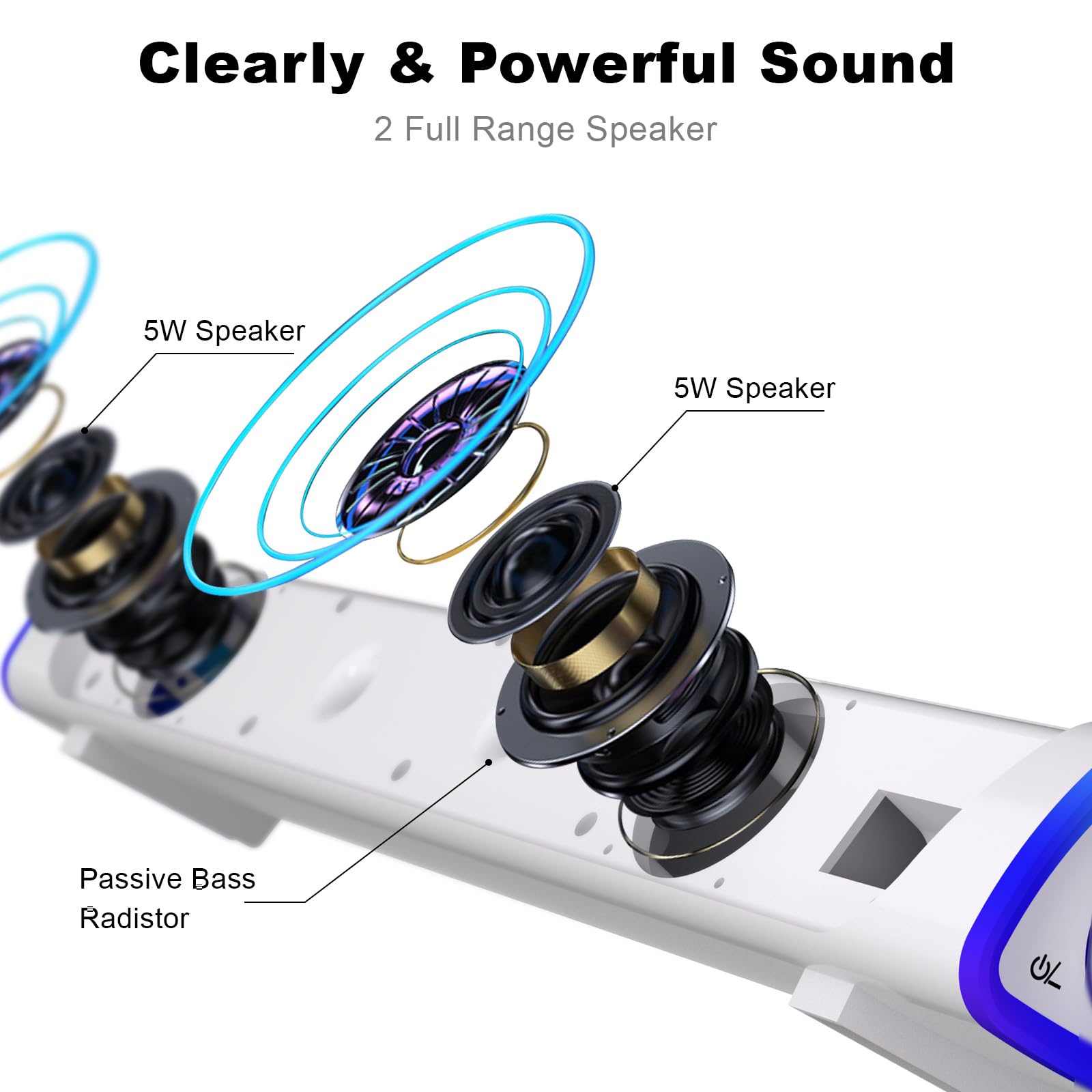 Soulion R30 Computer Speakers, Usb Powered 3.5Mm Aux Small Pc Speakers, Colorful Led Lights With Switch Button, Surround Sound P