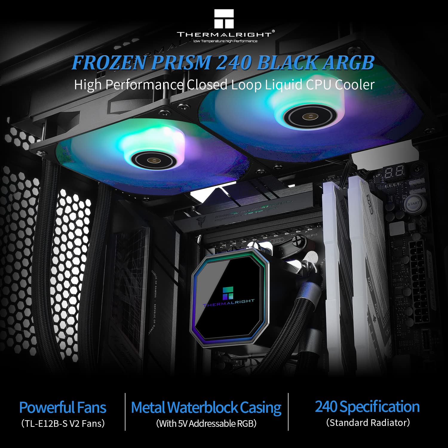 Thermalright Frozen Prism 240 Black Argb Liquid Cpu Water Cooler With 120Mm Argb Pwm Fan,240 Black Cold Row Specification, Compu