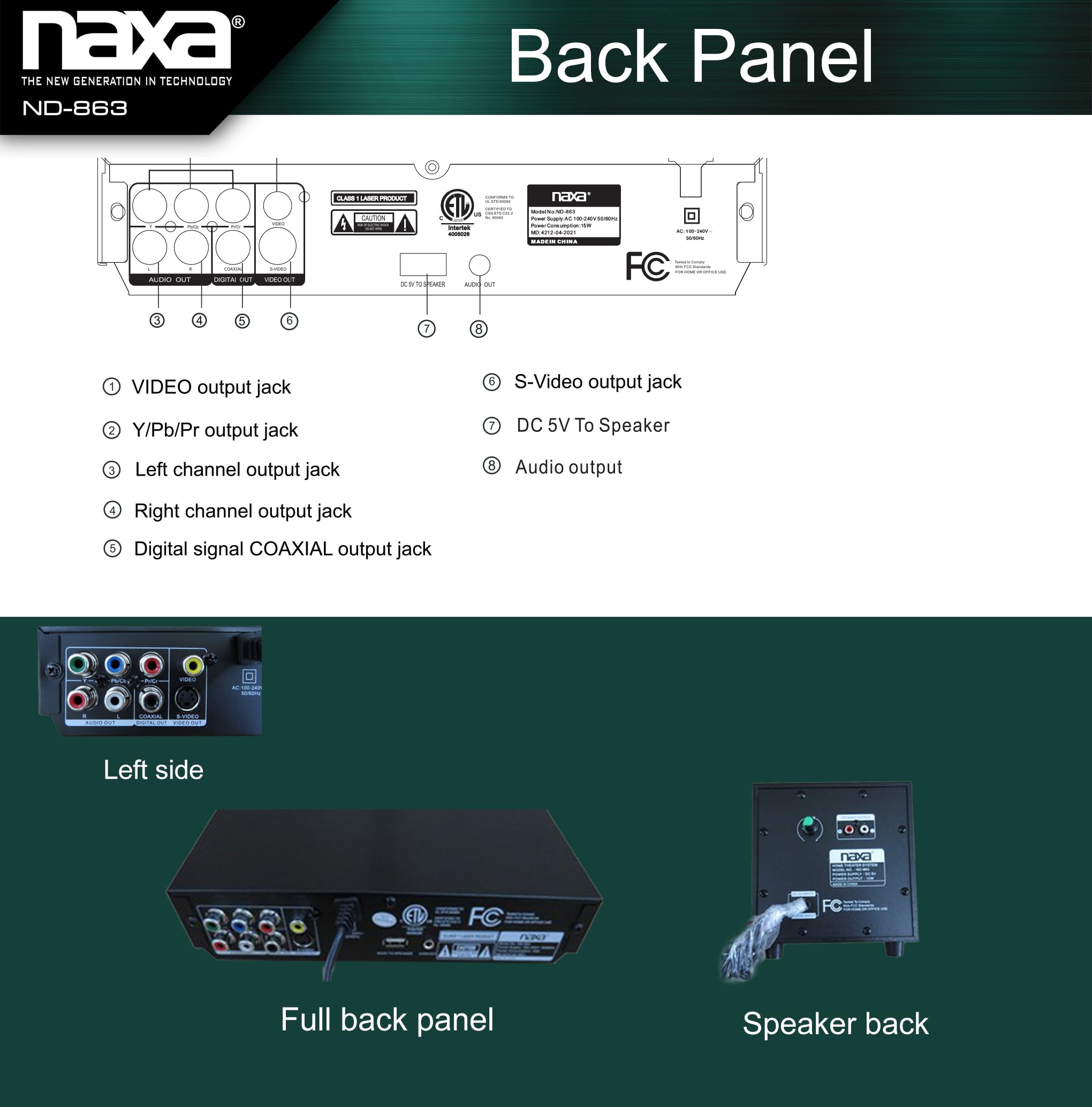 Naxa Nd-863 2.1 Channel Home Theater Dvd Player And Speaker Surround Sound System, Black