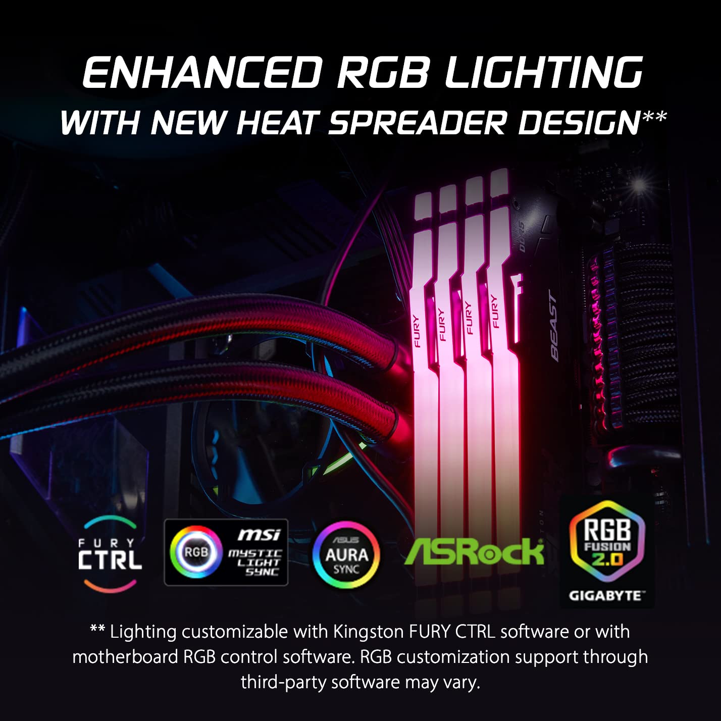Kingston Fury Beast Rgb 64Gb 5600Mt/S Ddr5 Cl40 Dimm Desktop Memory (Kit Of 2) | Intel Xmp 3.0 | Infrared Sync Technology | Over